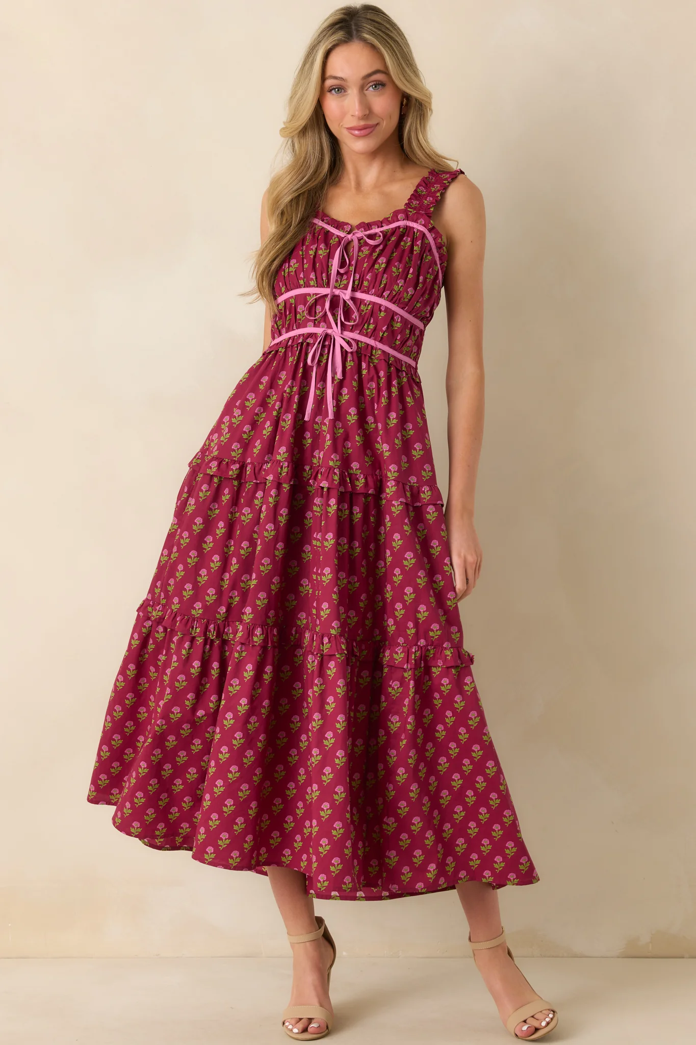 Endless Compliments Burgundy Floral Print Cotton Maxi Dress