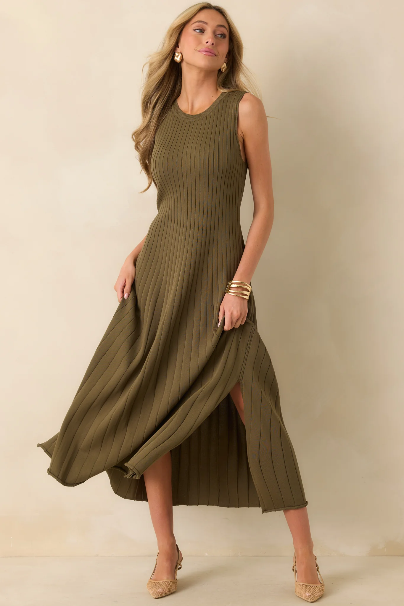 Staple The Label Olive Green Anara Knit Midi Dress