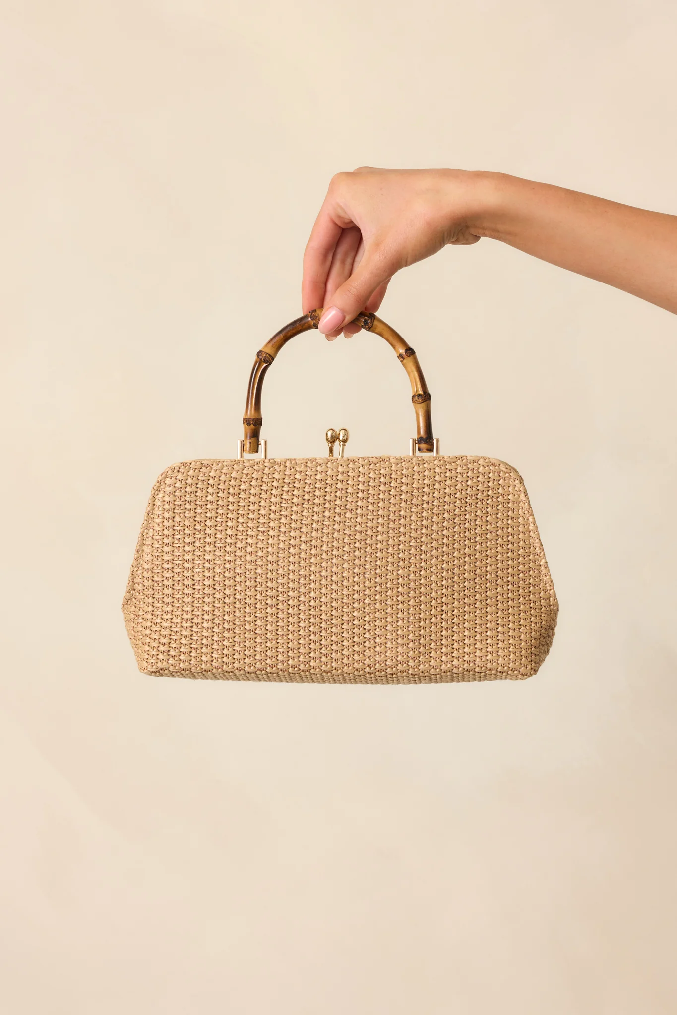 Finding Paradise Tan Bamboo Handle Woven Handbag