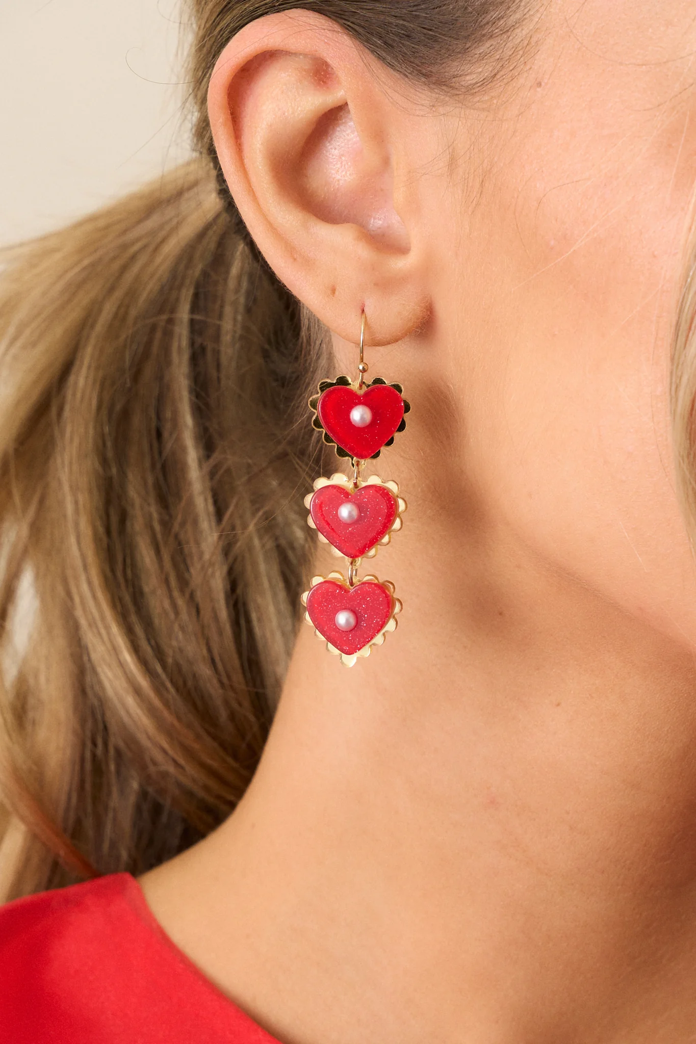 Cherry Pie Red Heart Dangle Earrings