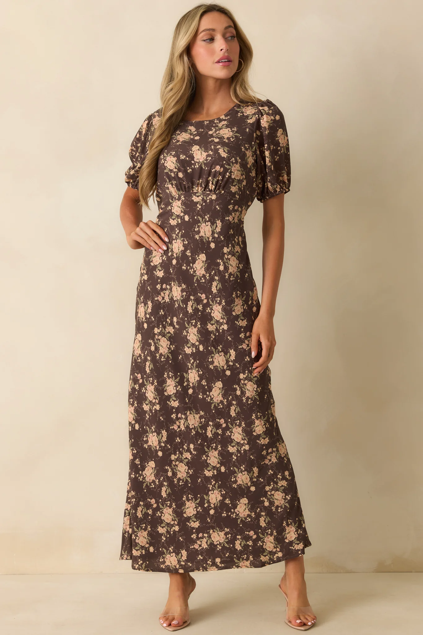 Chocolate Brown Multi Floral Print Maxi Dress