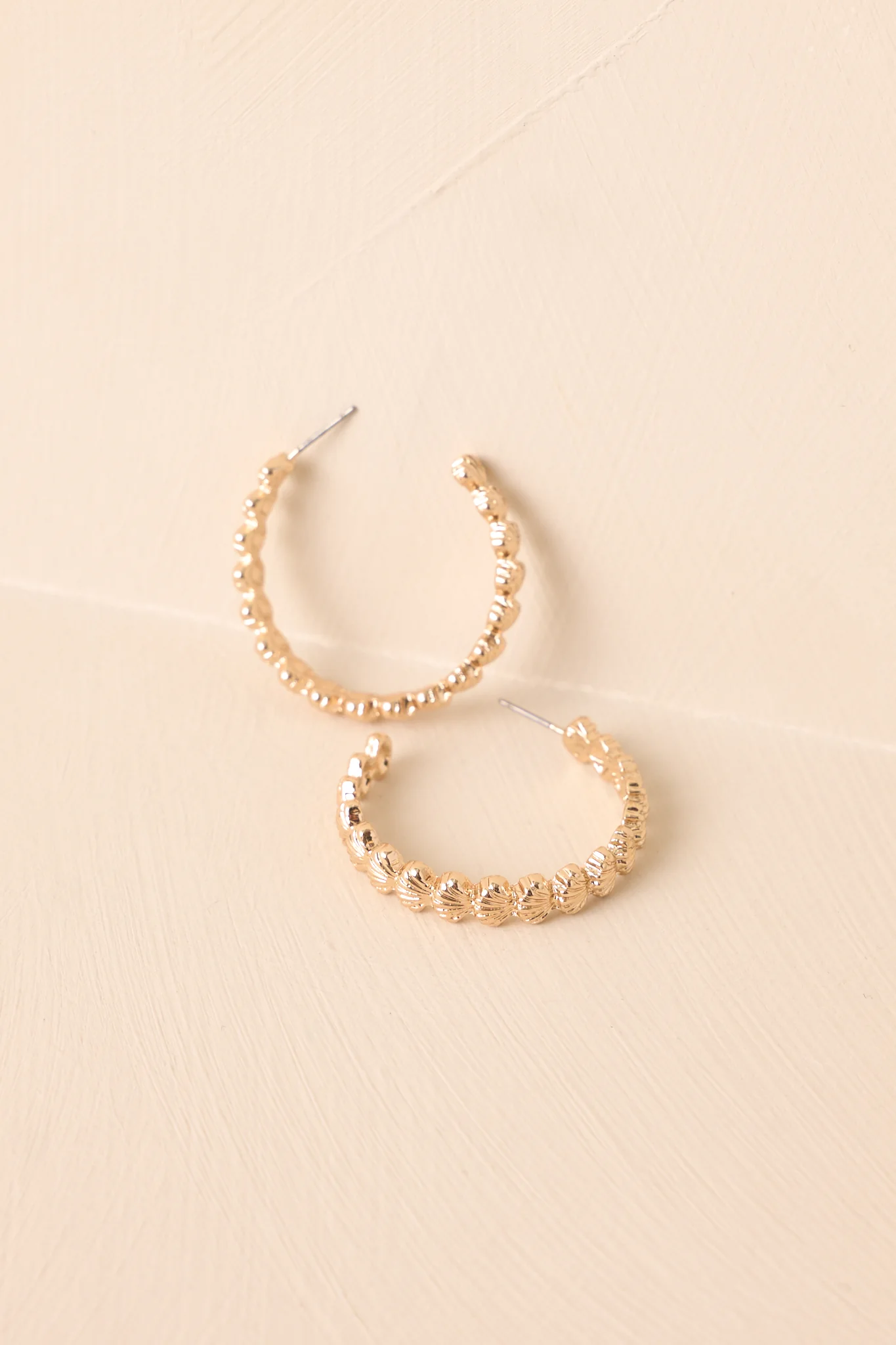 Let The Tide Take It Gold Textured Seashell Hoop Earrings