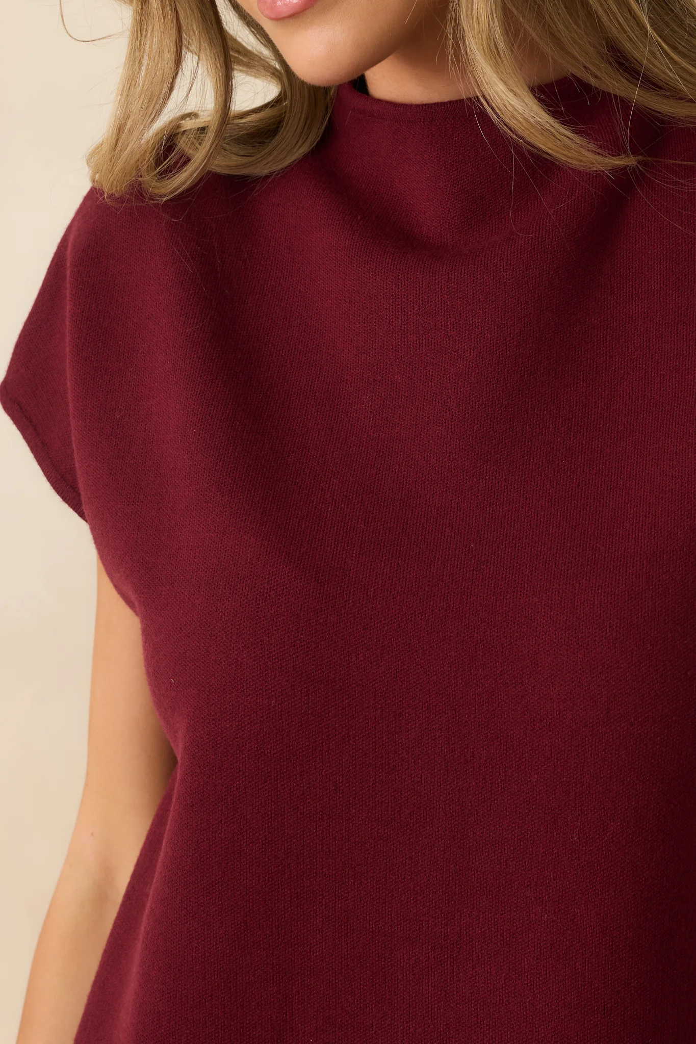 Burgundy Knit Mock Neck Mini Dress