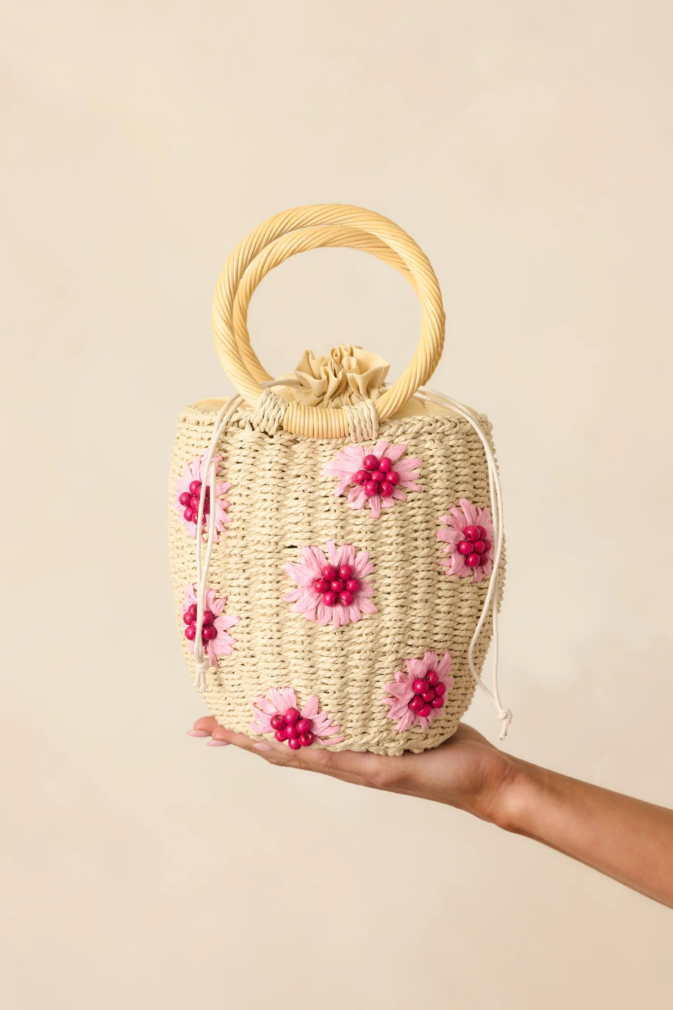 Weekend Picnic Natural Straw Bucket Floral Handbag