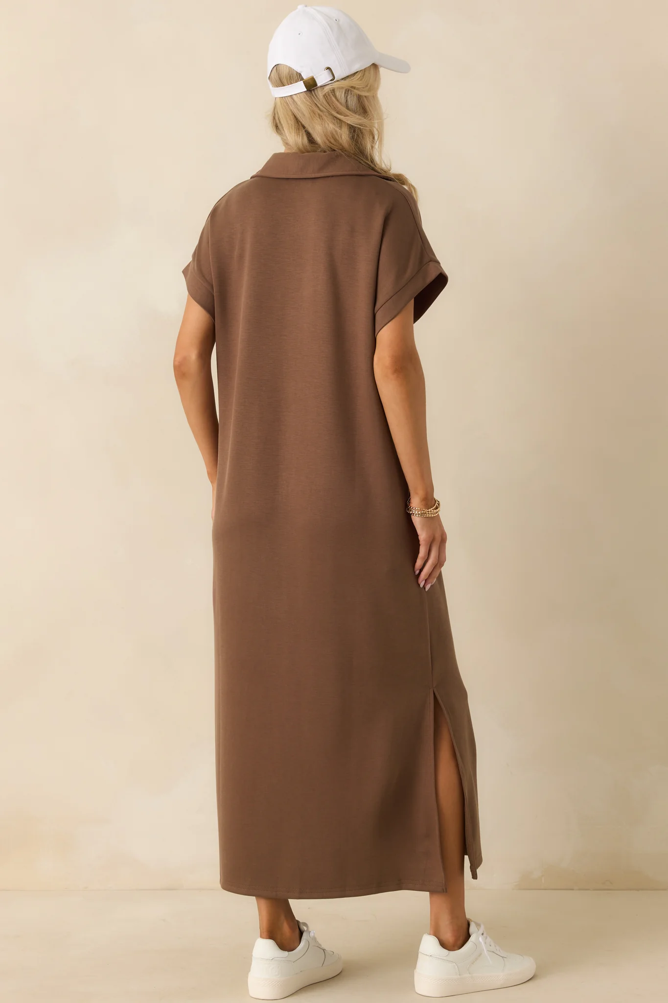 Made The Right Call Mocha Brown Collared Midi T-Shirt Dress
