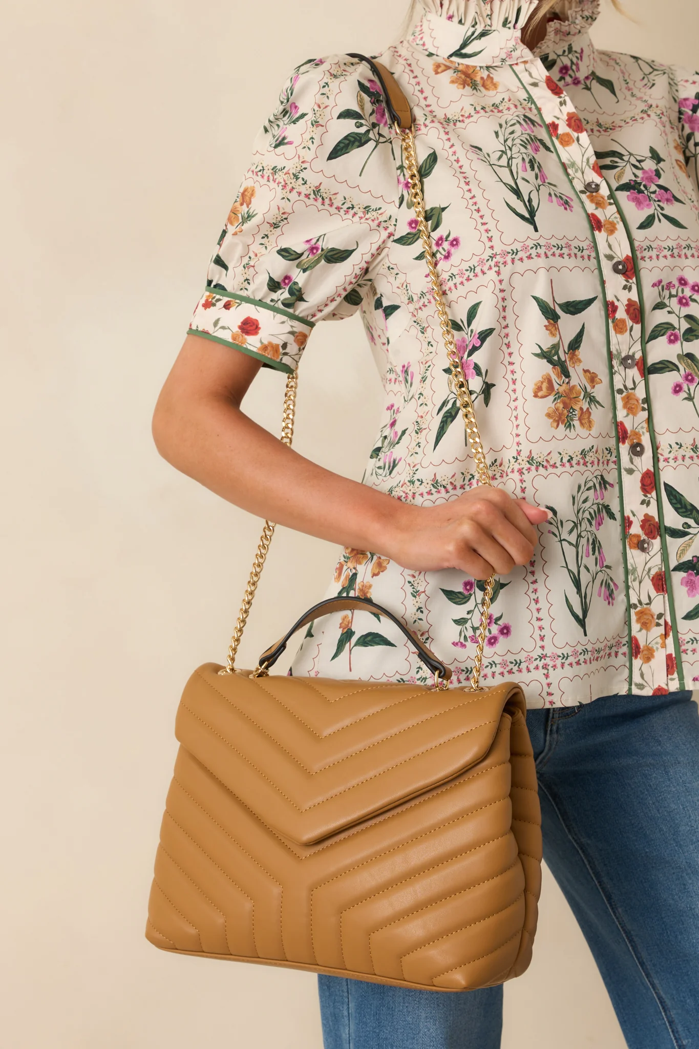 Just Let It Be Tan Quilted Handbag