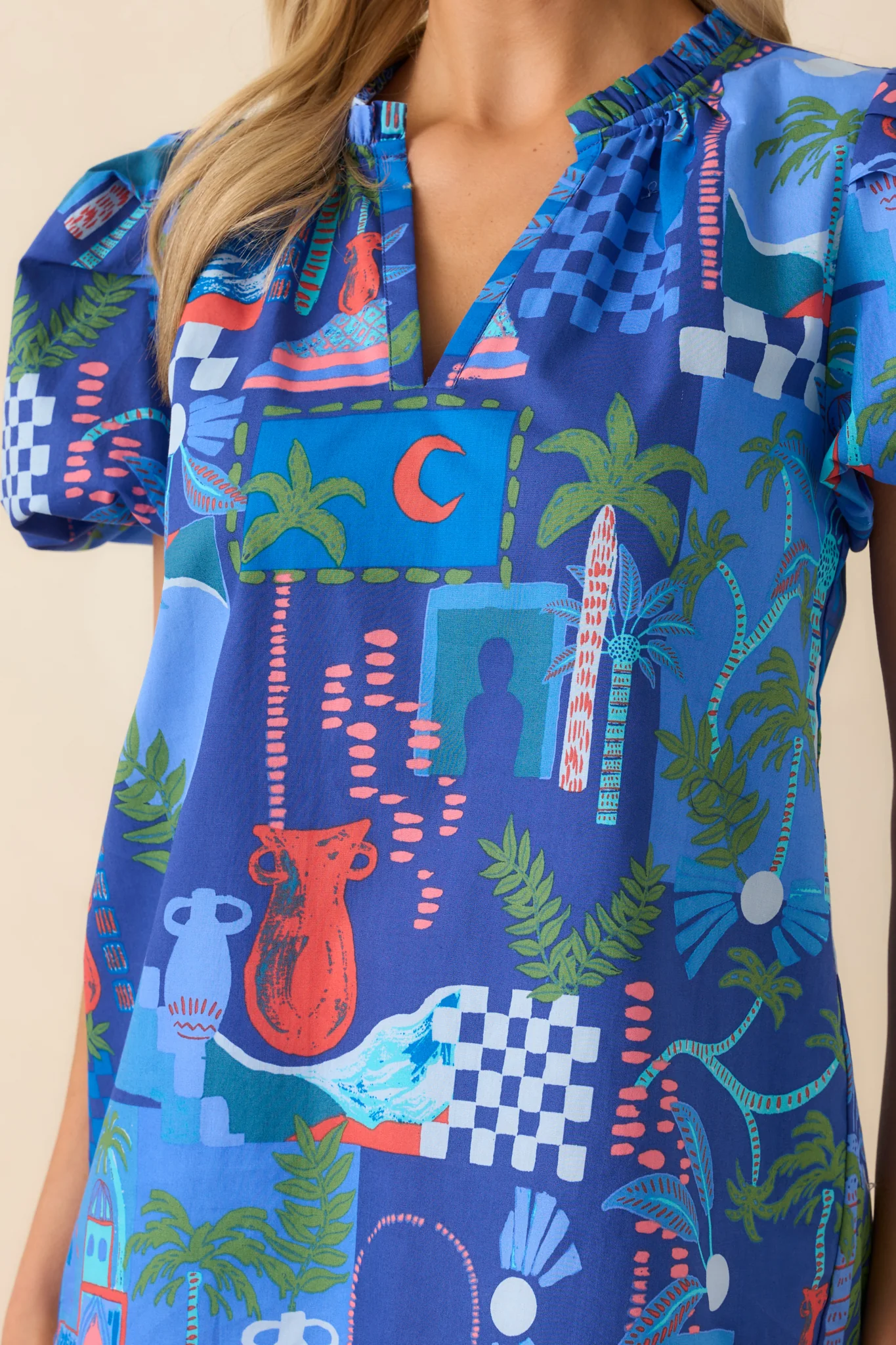 Doing My Own Thing Cobalt Blue Tropical Print Cotton Top