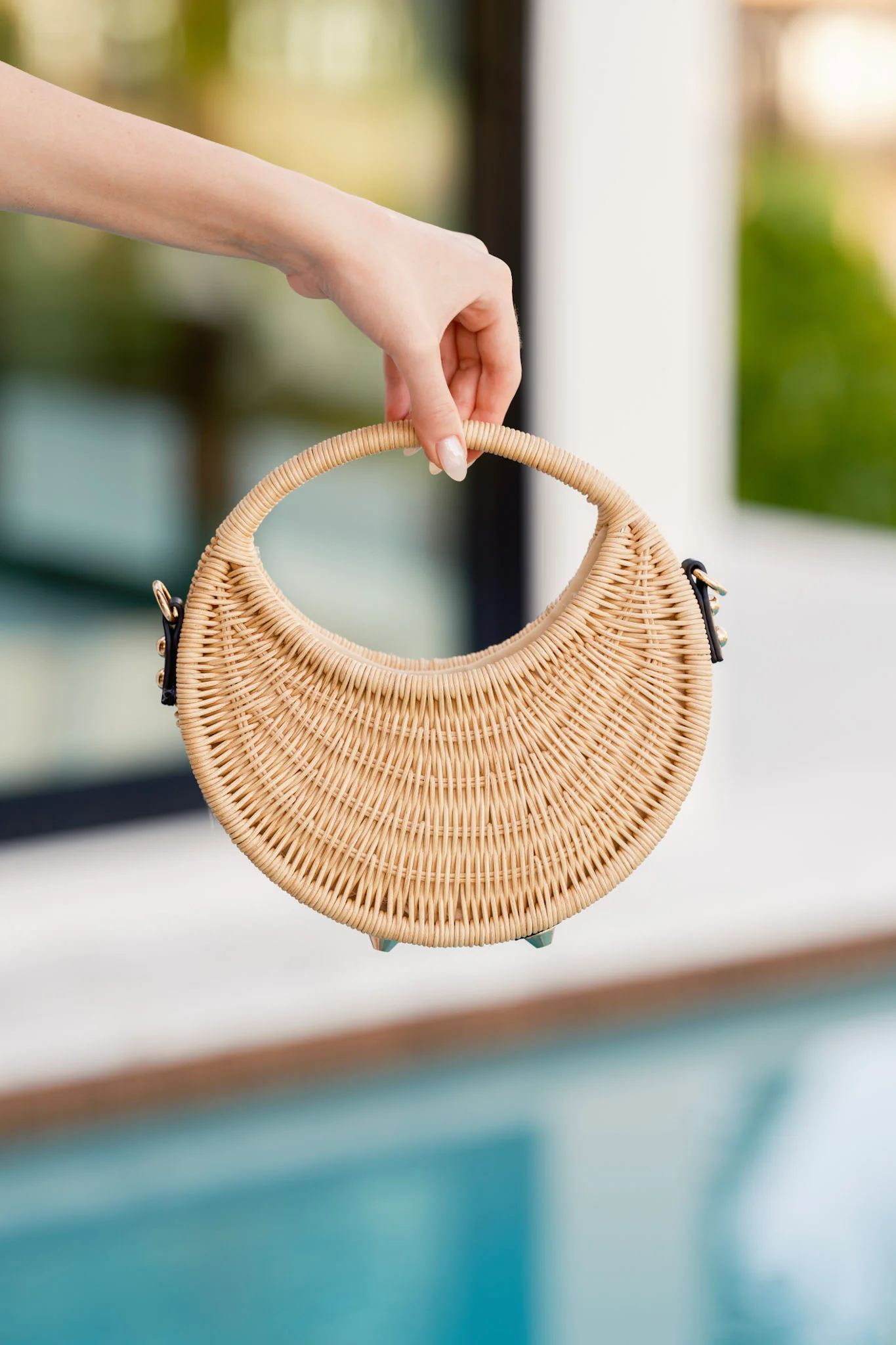 Sunsets In The Marina Natural Rattan Woven Handbag