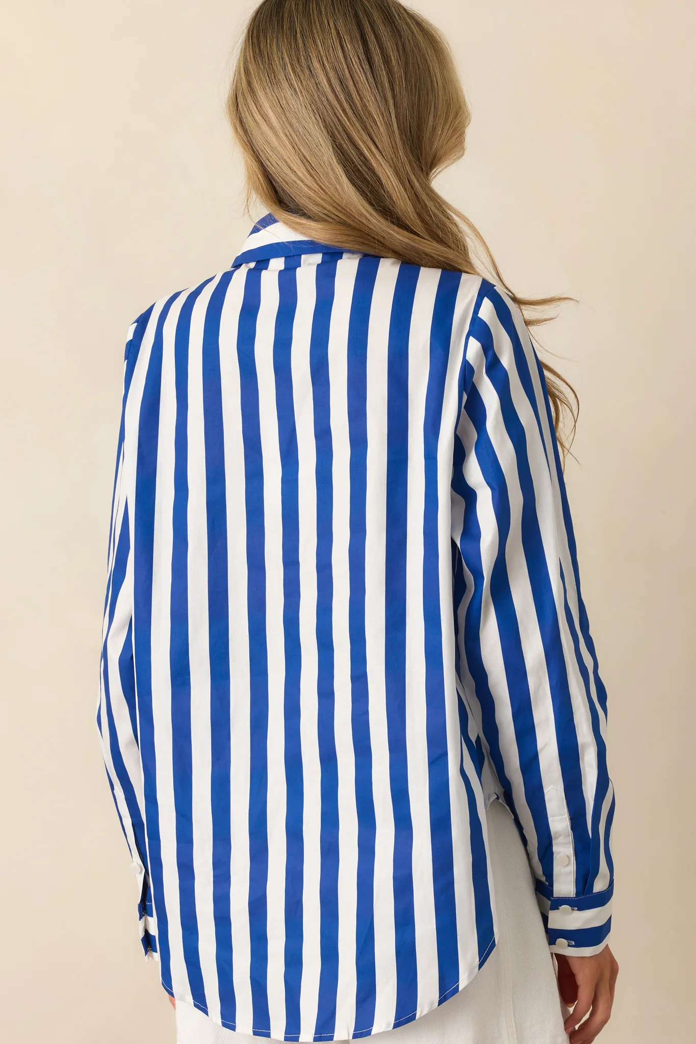 Prosperina Paula Royal Blue Stripe Cotton Button Front Top
