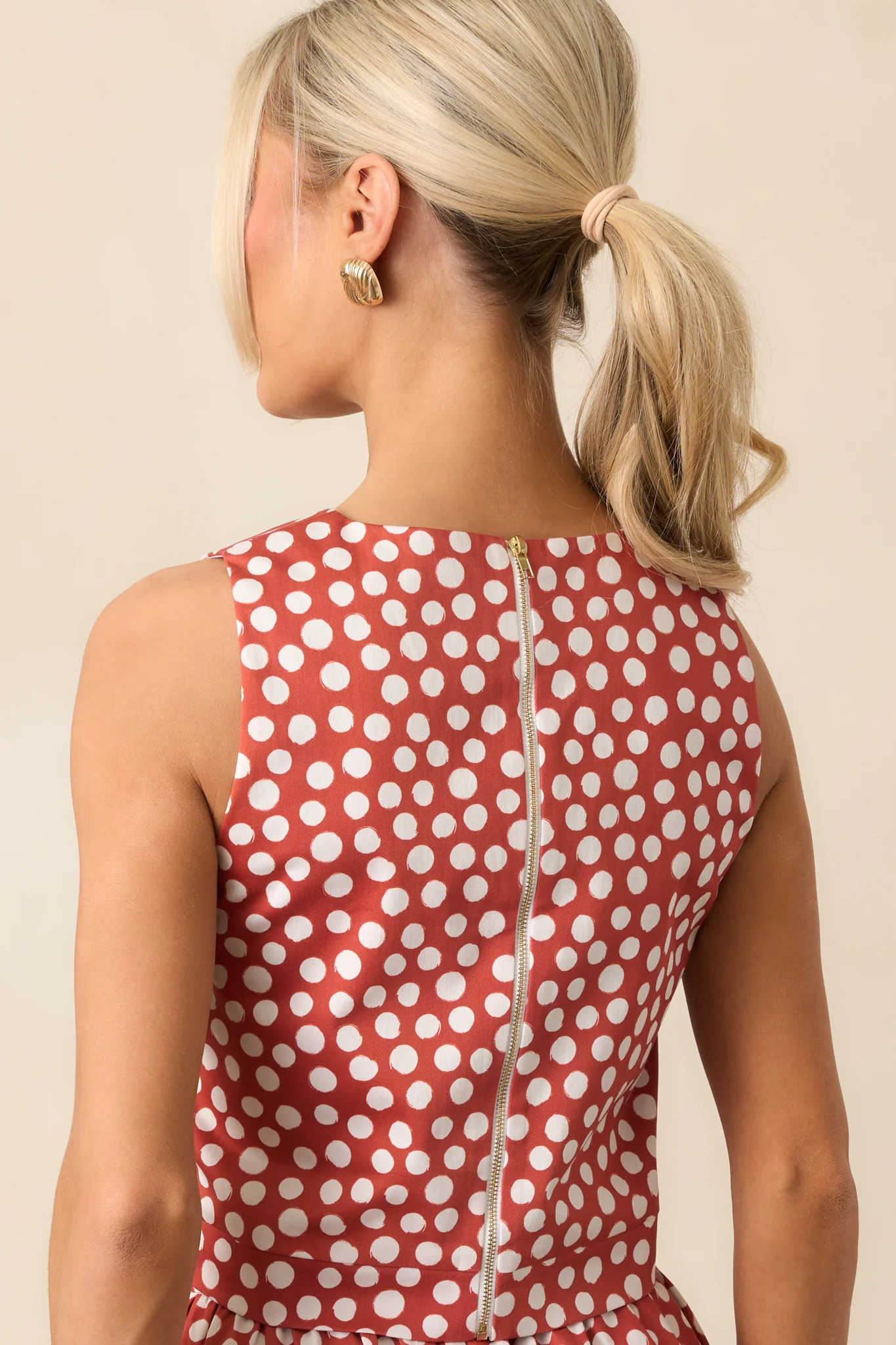 Prosperina Simone Brick Red Polka Dot Cotton Top