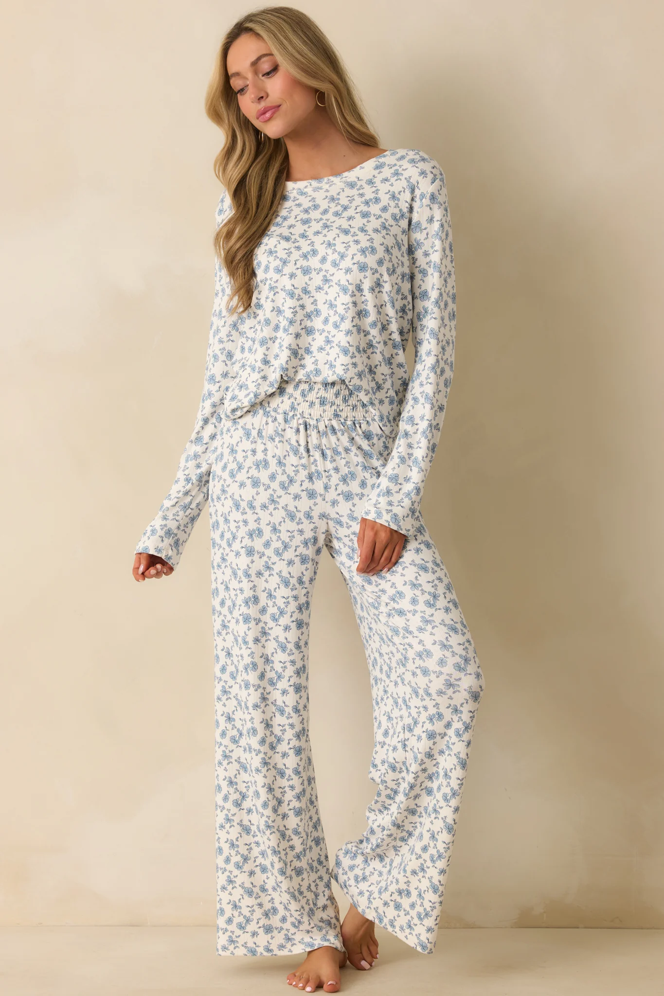 Z Supply Blue Home Town Ditsy Floral Long Sleeve Top