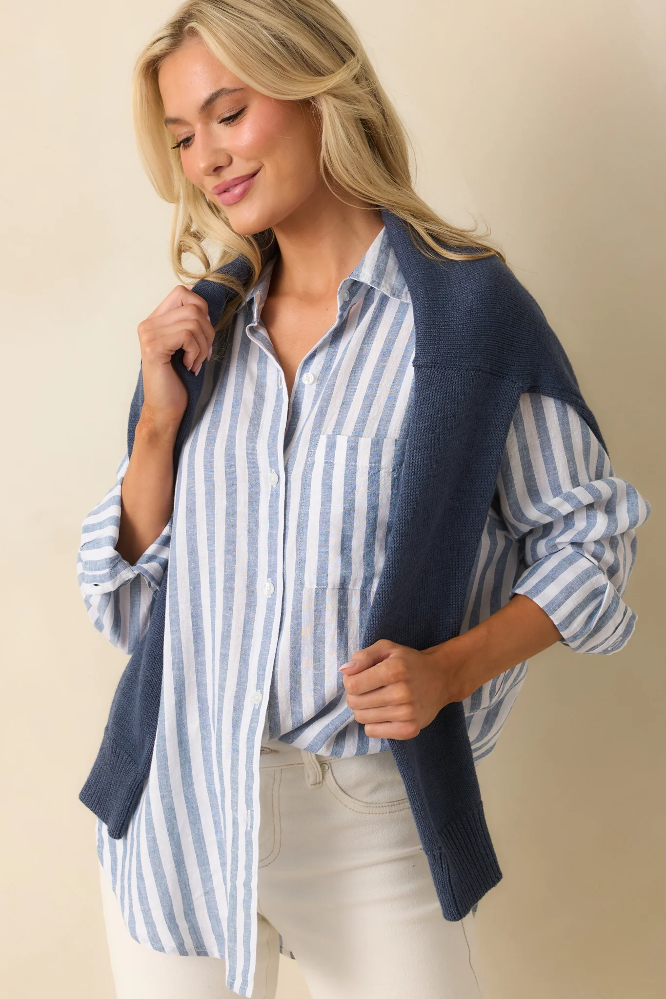 Z Supply Blue Perfect Linen Striped Top