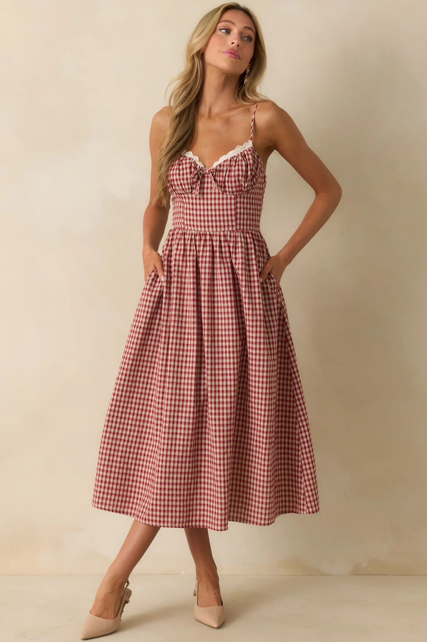 Everything She Does Red Gingham Sleeveless Midi Dress
