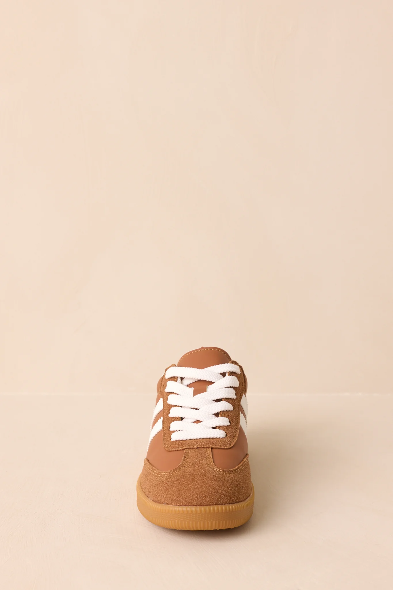Bring The Good Vibes Caramel Brown Faux Leather Lace-Up Sneakers