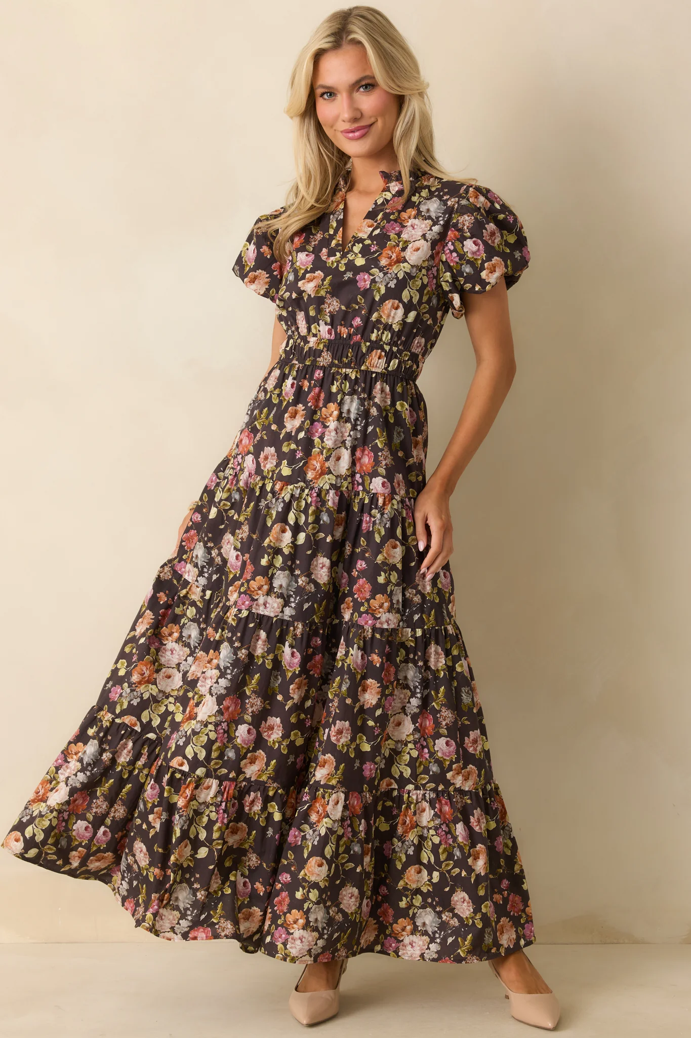It's All Her Own Brown Multi Floral Print Cotton Maxi Dress