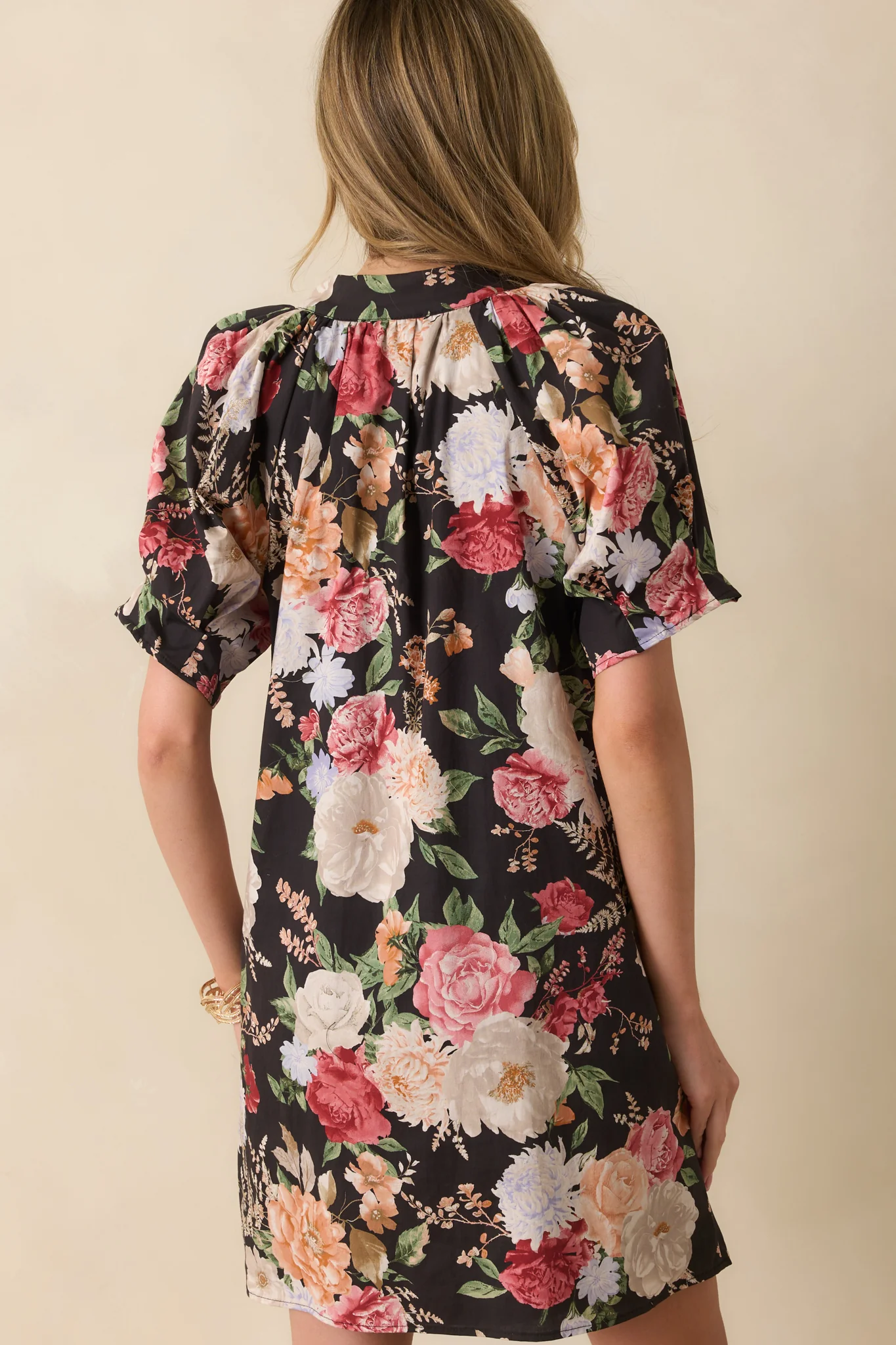 Black Multi Floral Print Cotton Mini Dress