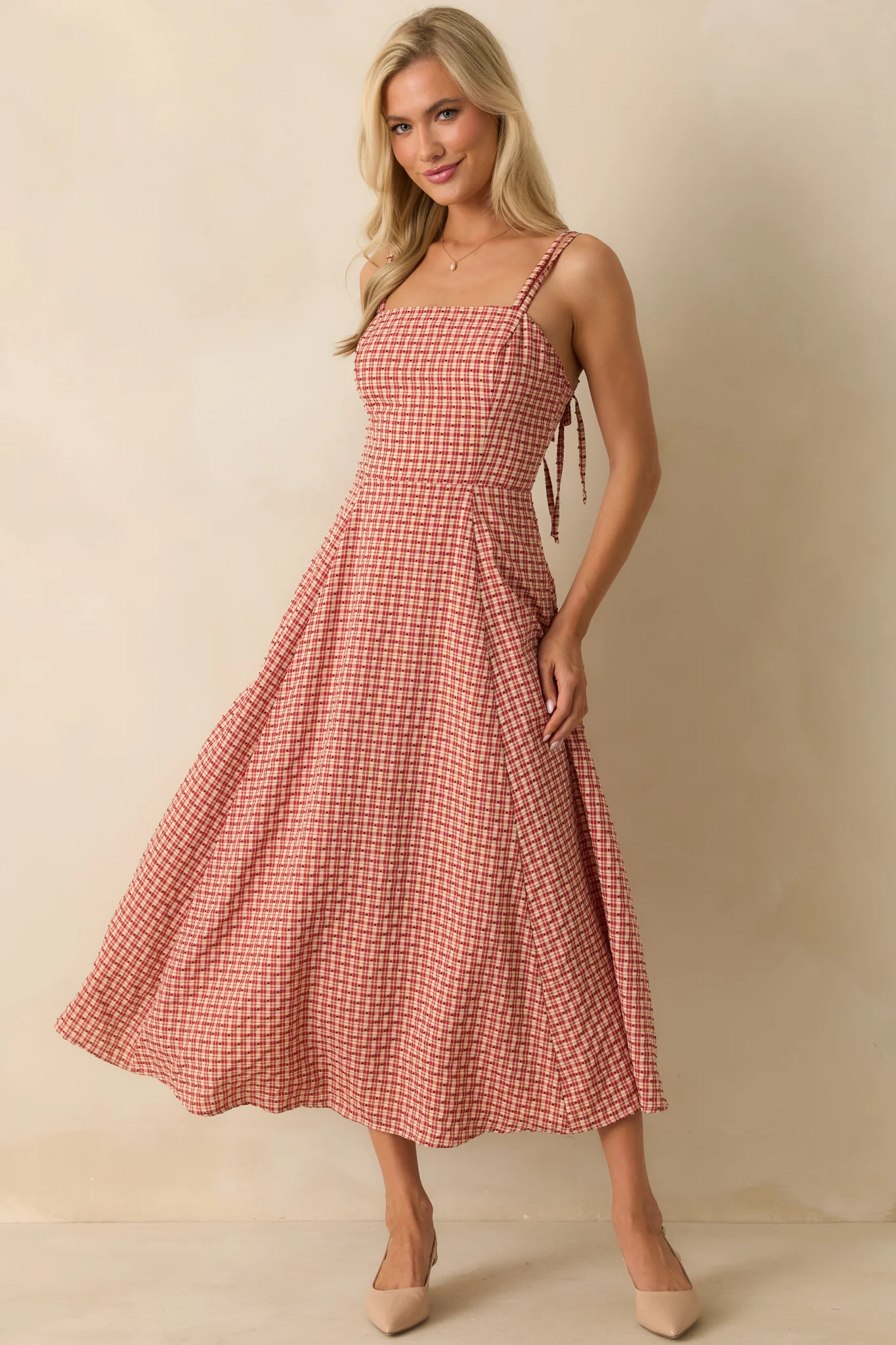 So Much To Say Red Gingham Polka Dot Sleeveless Maxi Dress