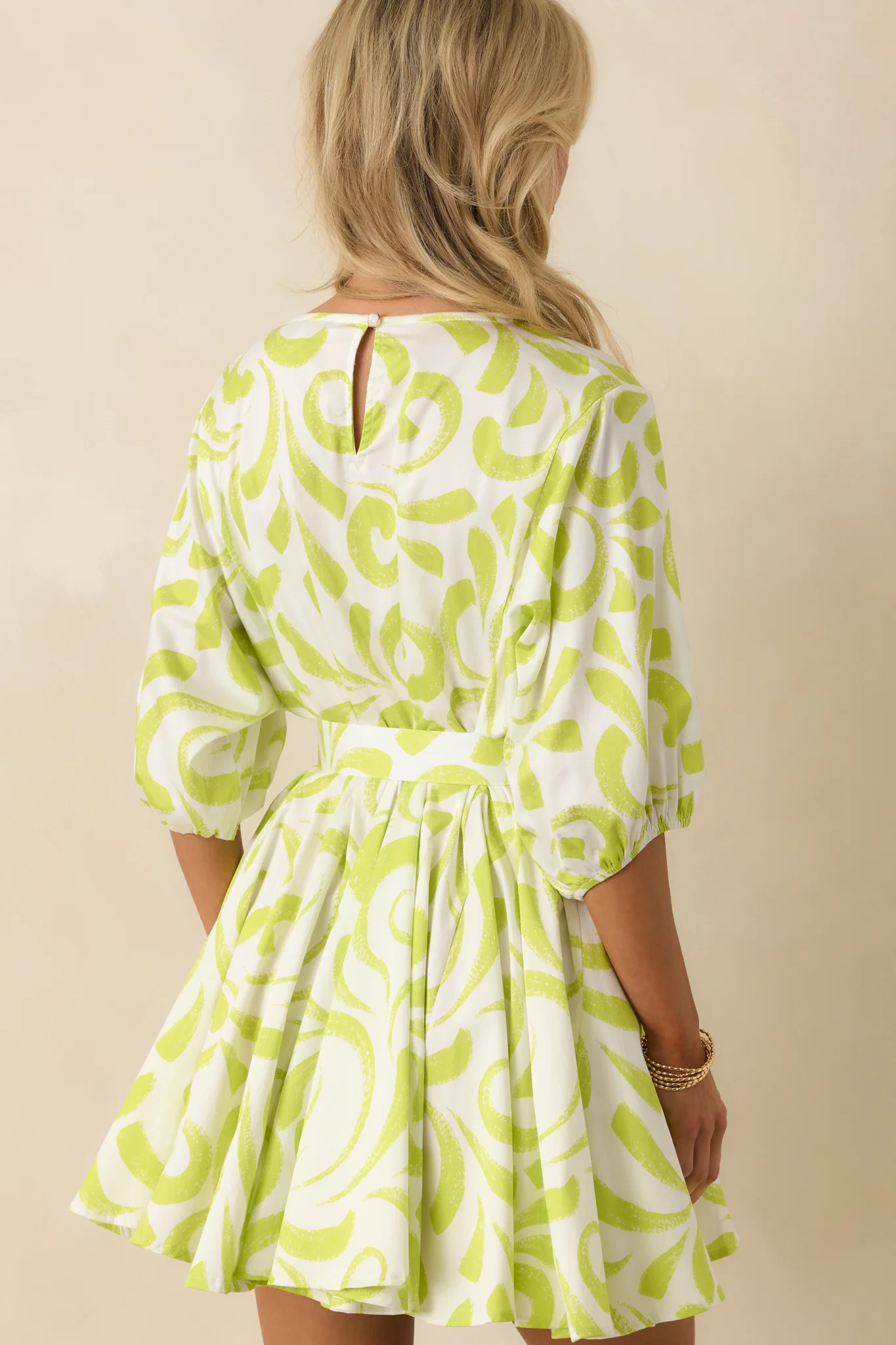 Prosperina Fallon Multi Print Chartreuse Cotton Swing Dress