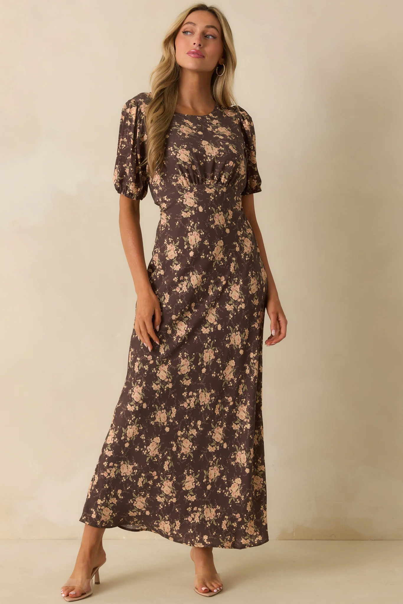 Chocolate Brown Multi Floral Print Maxi Dress