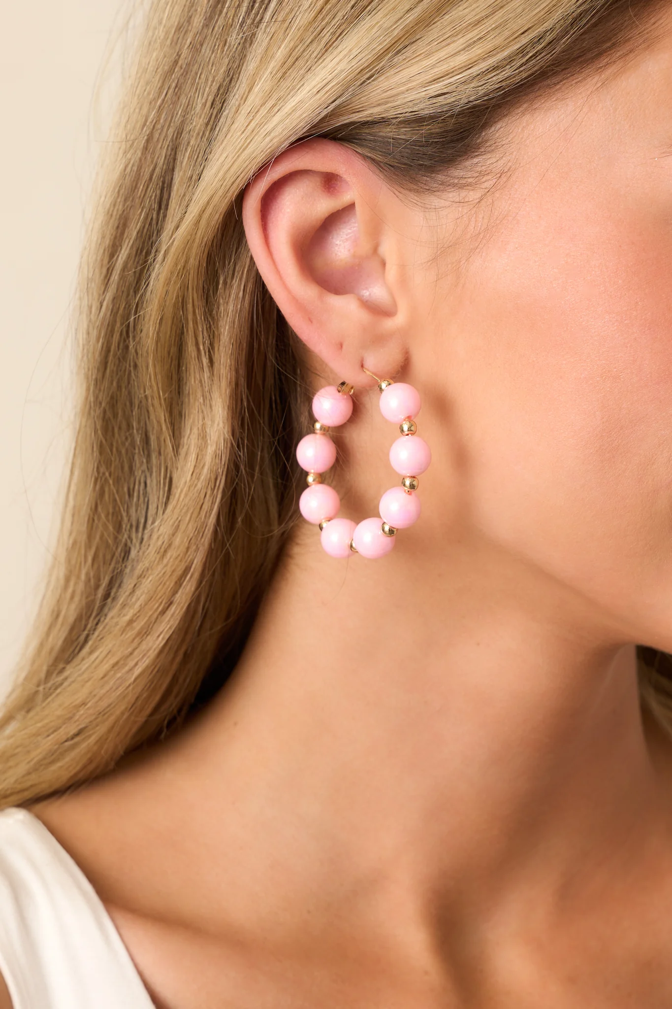 This Is My Moment Pink Pearlescent Bead Hoop Earrings