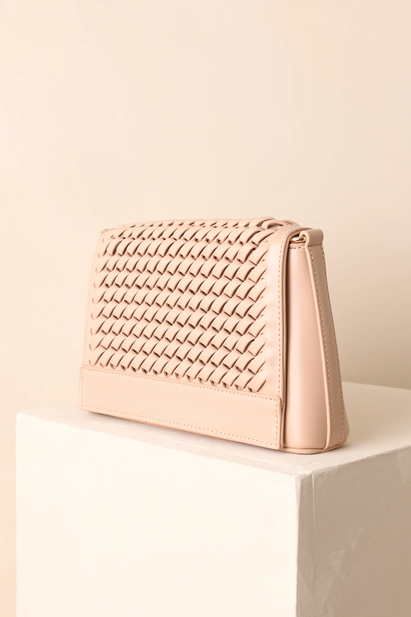 A Little Off Track Beige Woven Faux Leather Handbag