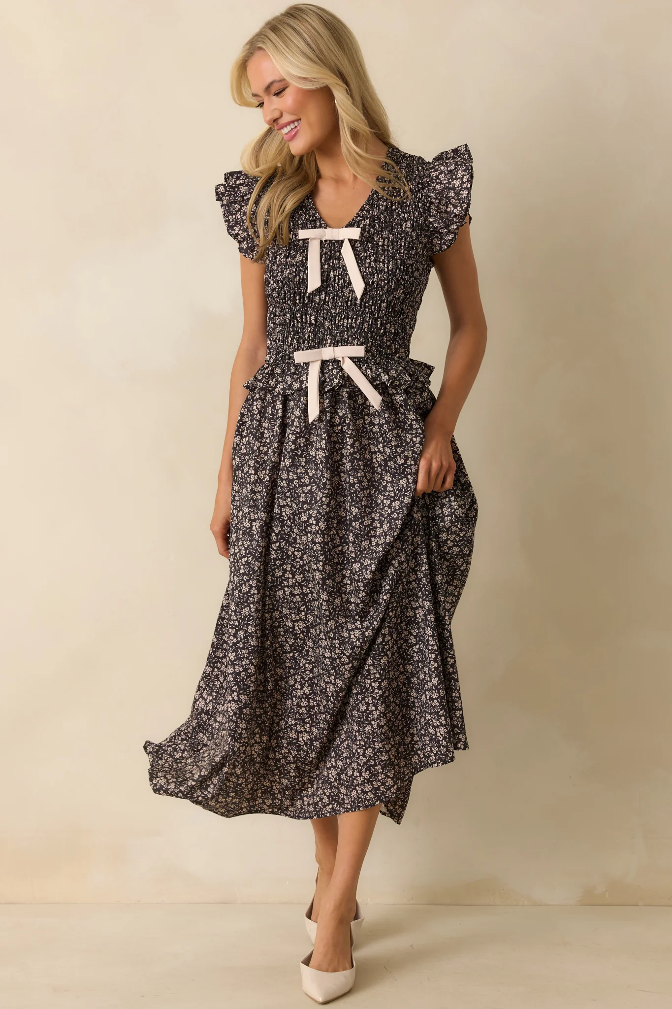 All Signs Point Here Black Floral Print Flutter Sleeve Maxi Dress
