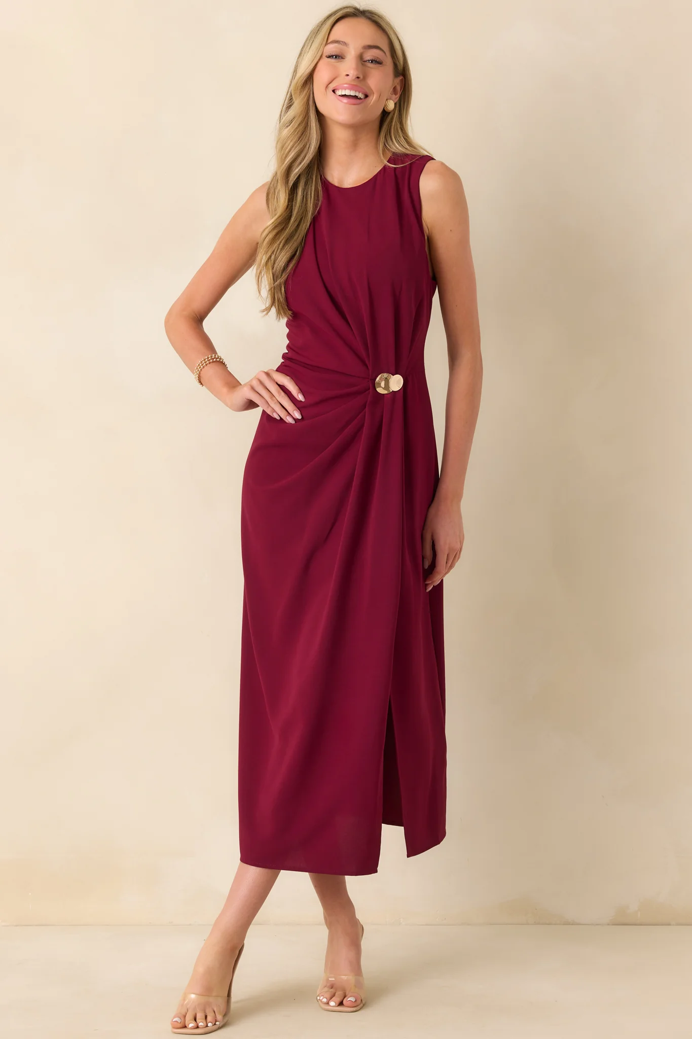 Move With Purpose Burgundy Ruched Maxi Dress