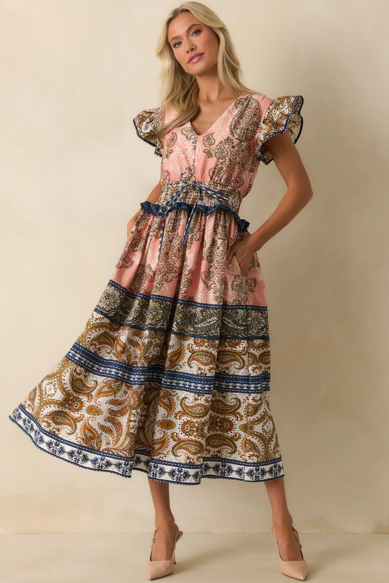 The Way It Goes Rose Pink Multi Print Cotton Midi Dress