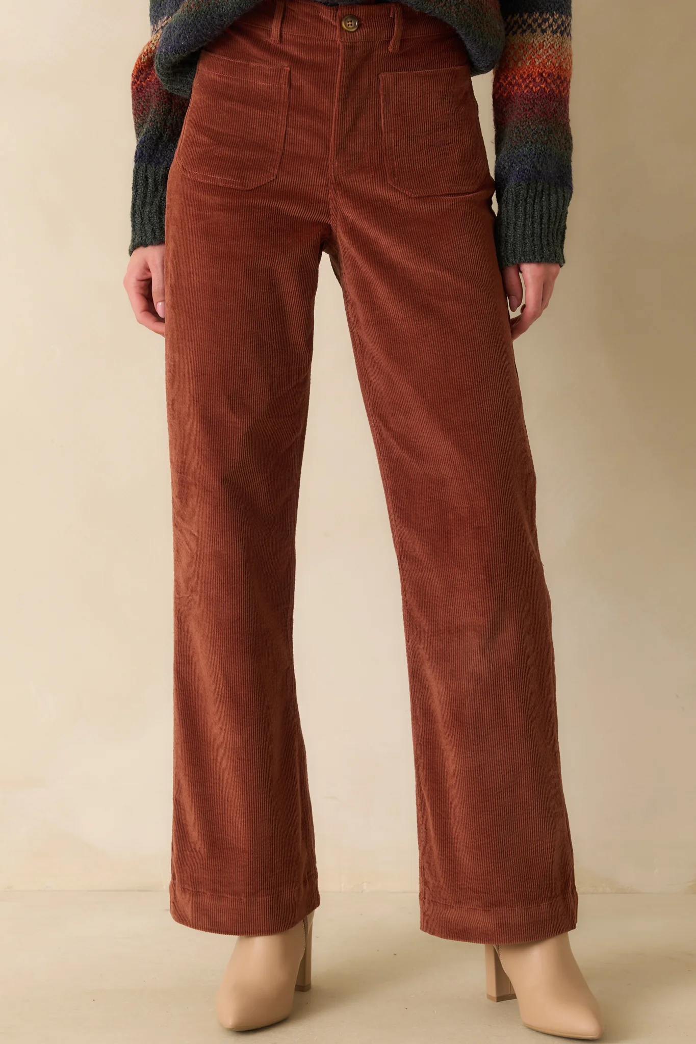 Rust Cotton Corduroy Pants