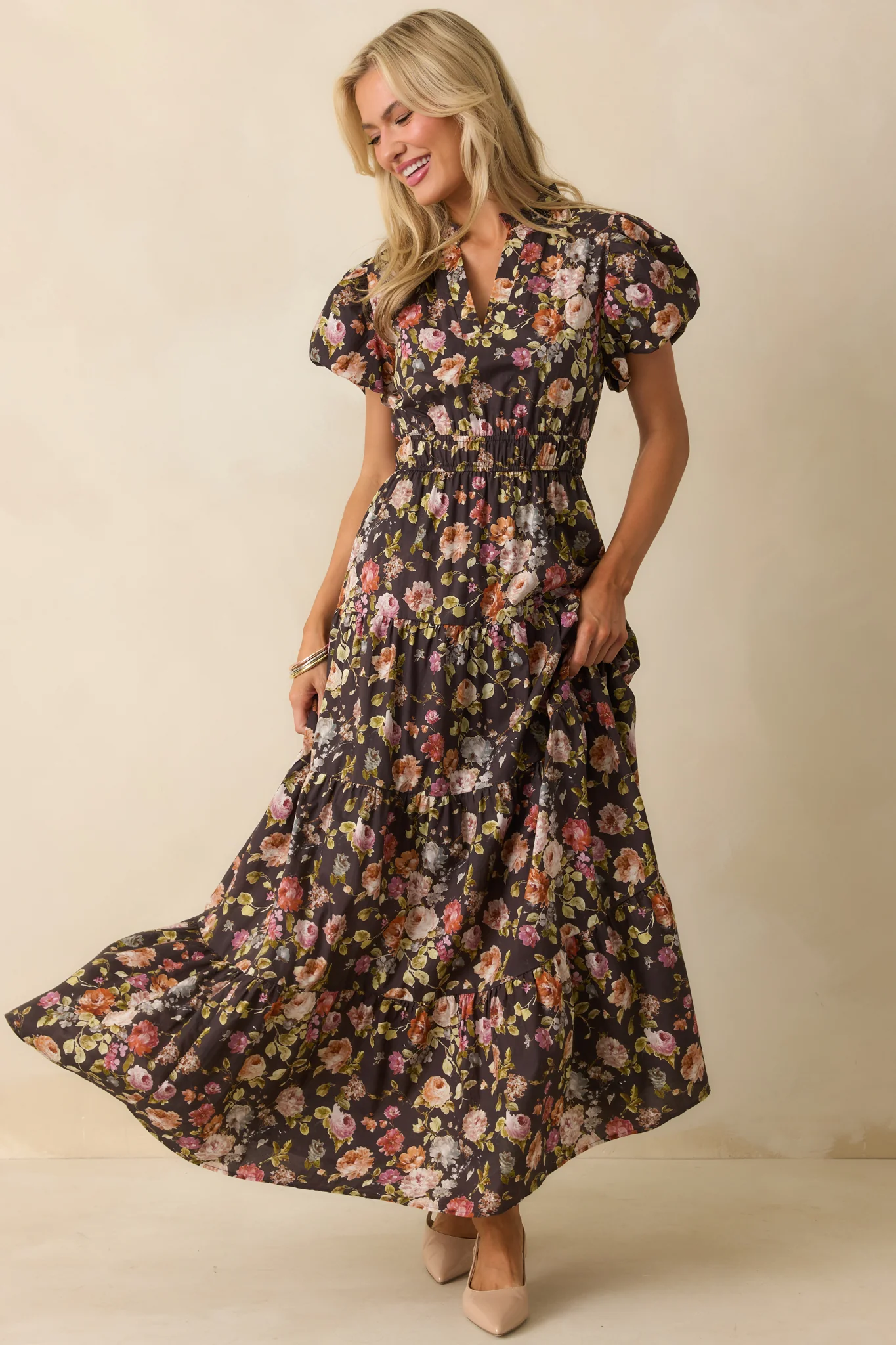 It's All Her Own Brown Multi Floral Print Cotton Maxi Dress