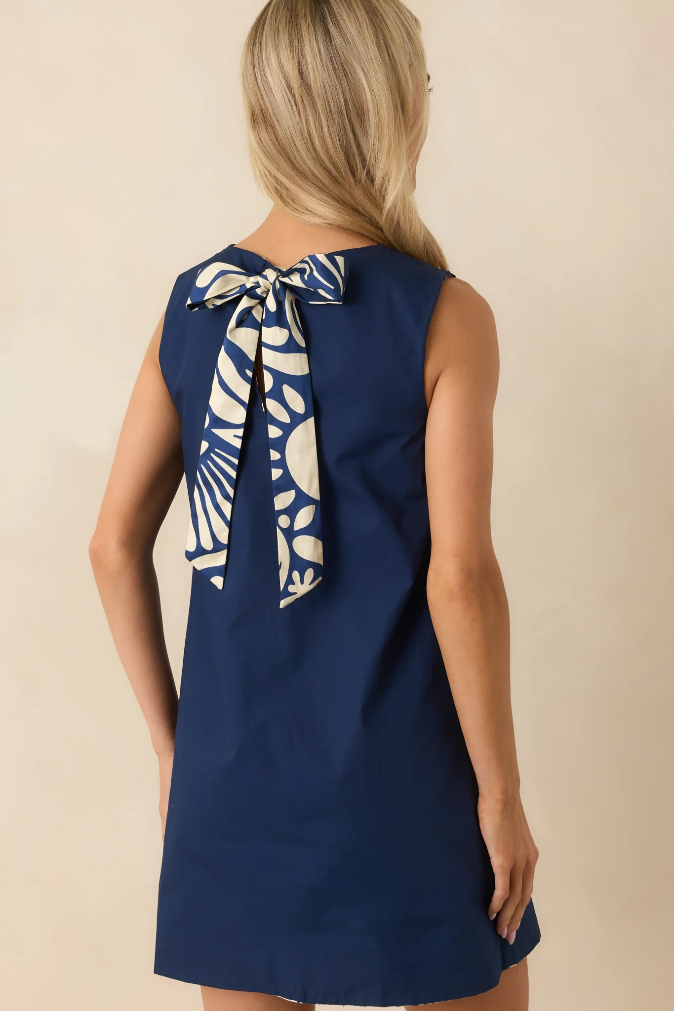 Prosperina Blake Navy Floral Print Cotton Reversible Shift Dress