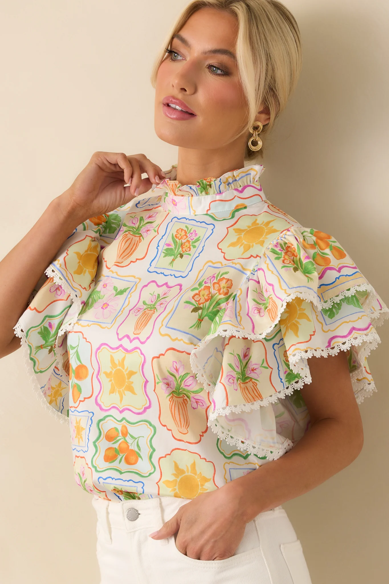 Prosperina Blair Multi Print Cotton Ruffle Top