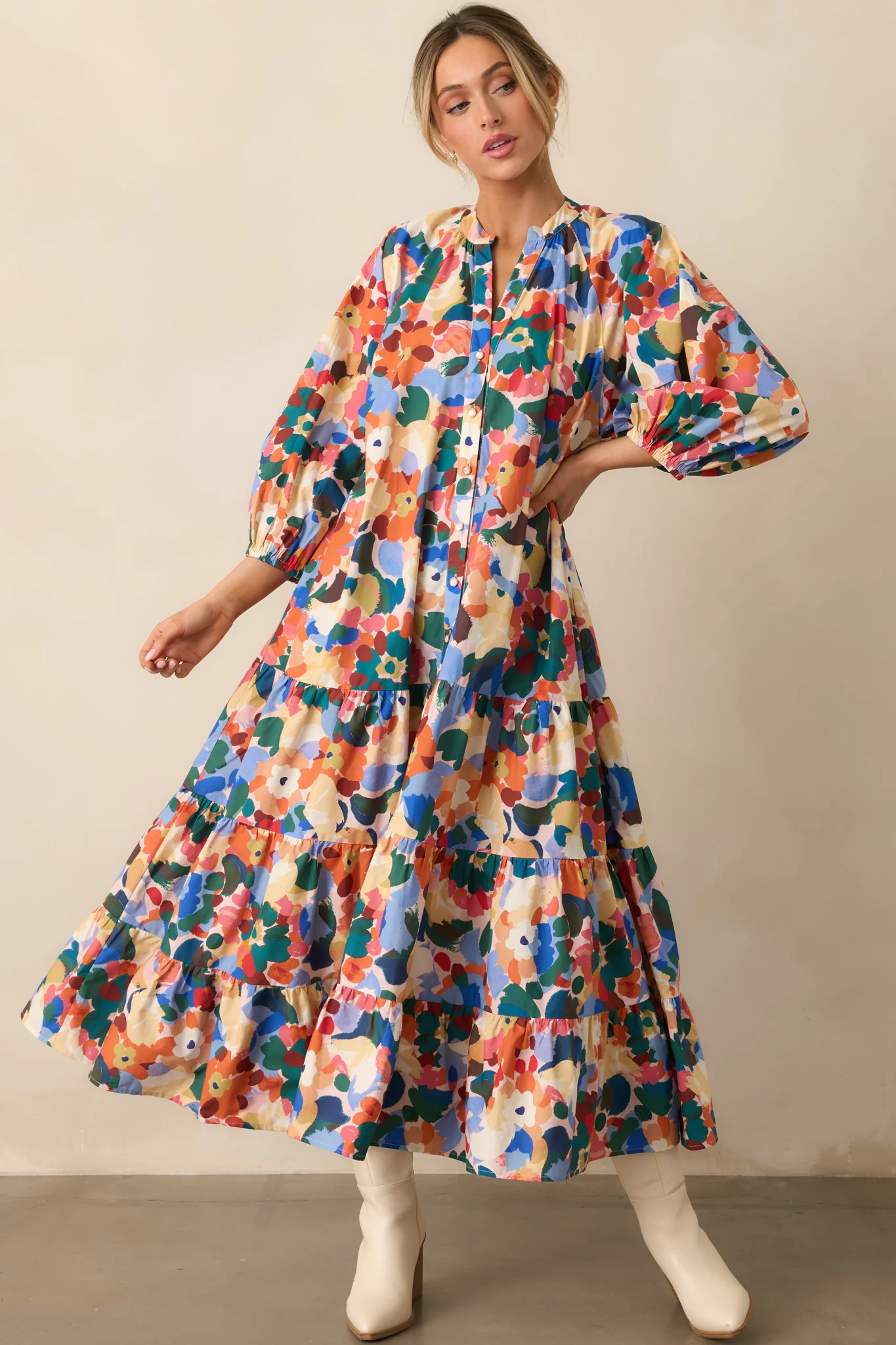 Prosperina Adelaide Orange Multi Floral Print Cotton Maxi Dress