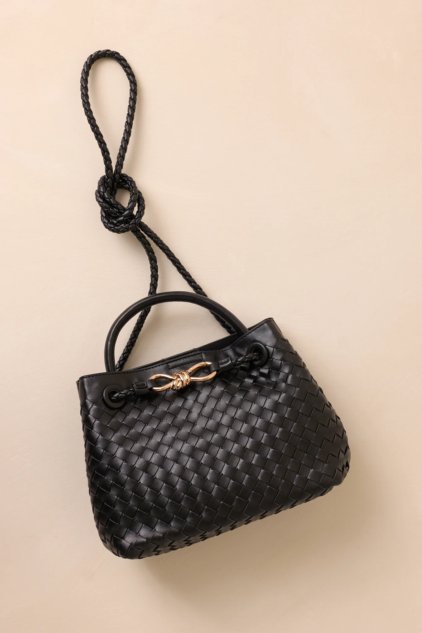 Just My Type Black Woven Faux Leather Handbag