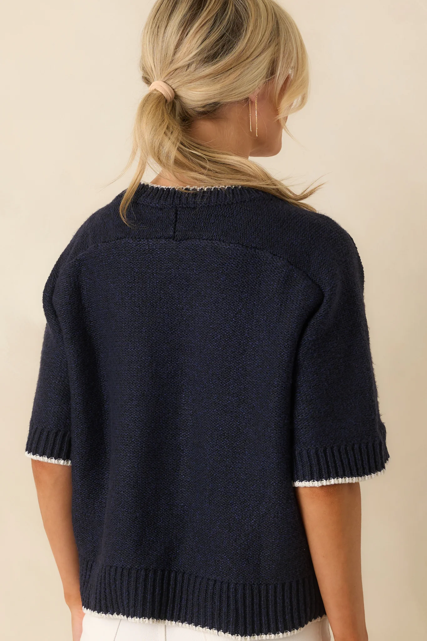 Never Looked Back Navy Contrast Trim Short Sleeve Sweater