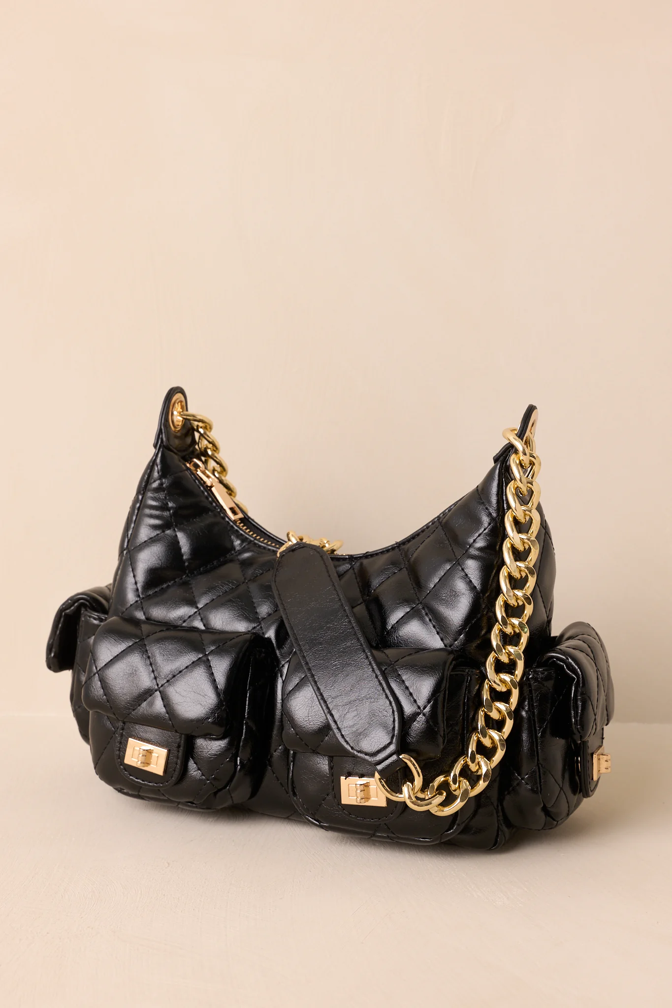 Little Something Extra Black Faux Leather Quilted Handbag