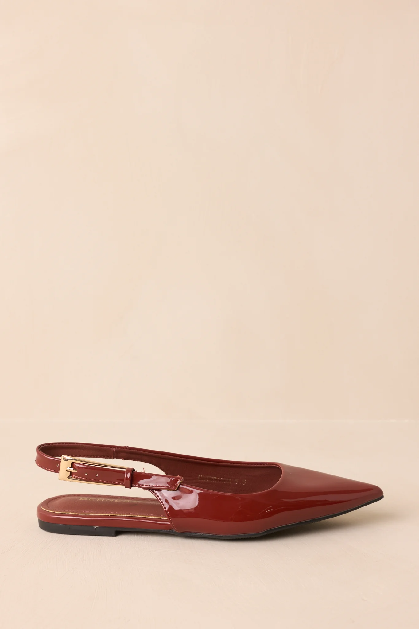 Take Notes Copper Brown Patent Faux Leather Pointed Toe Slingback Flats