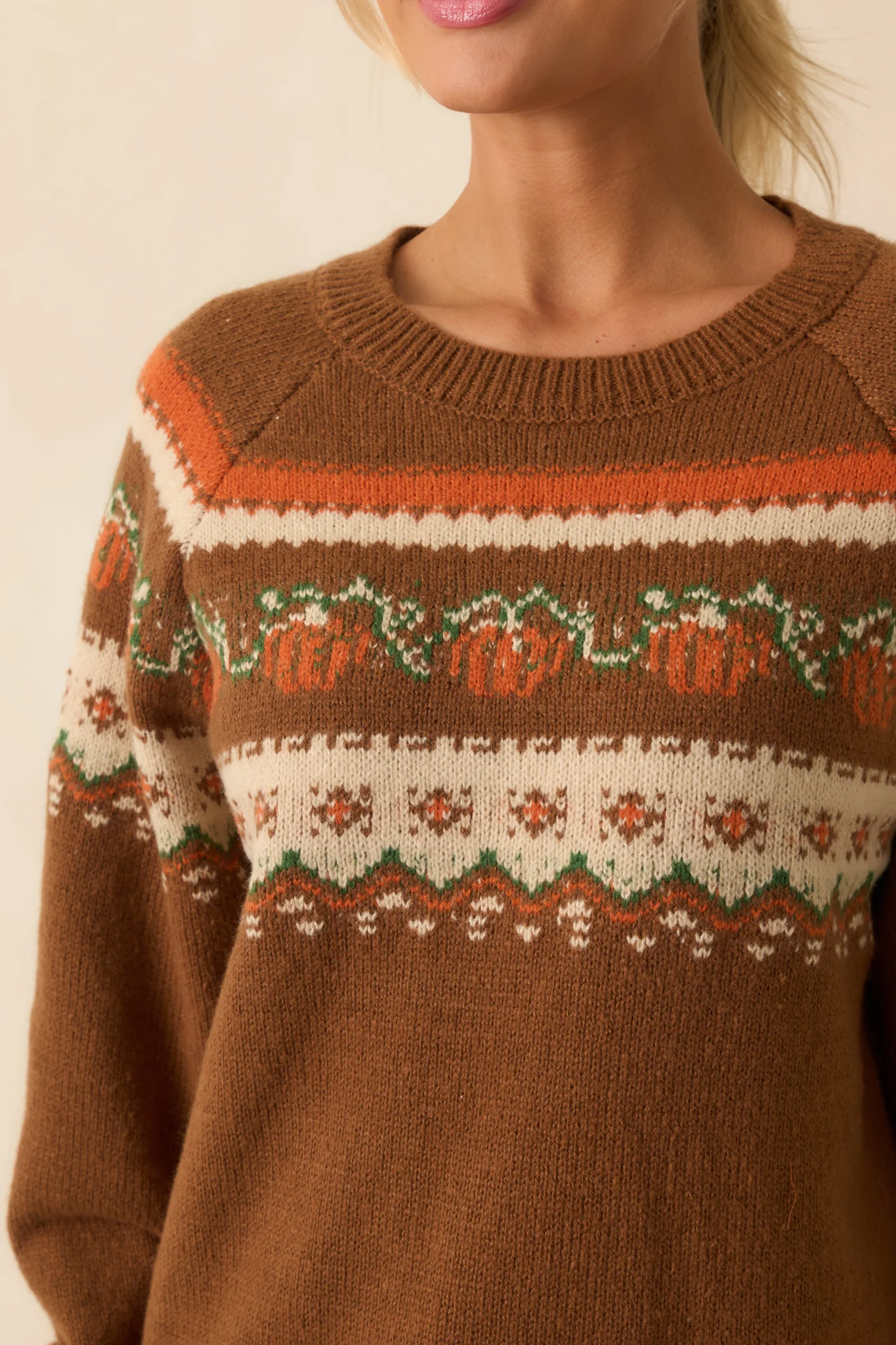Brown Pumpkin Fair Isle Knit Sweater