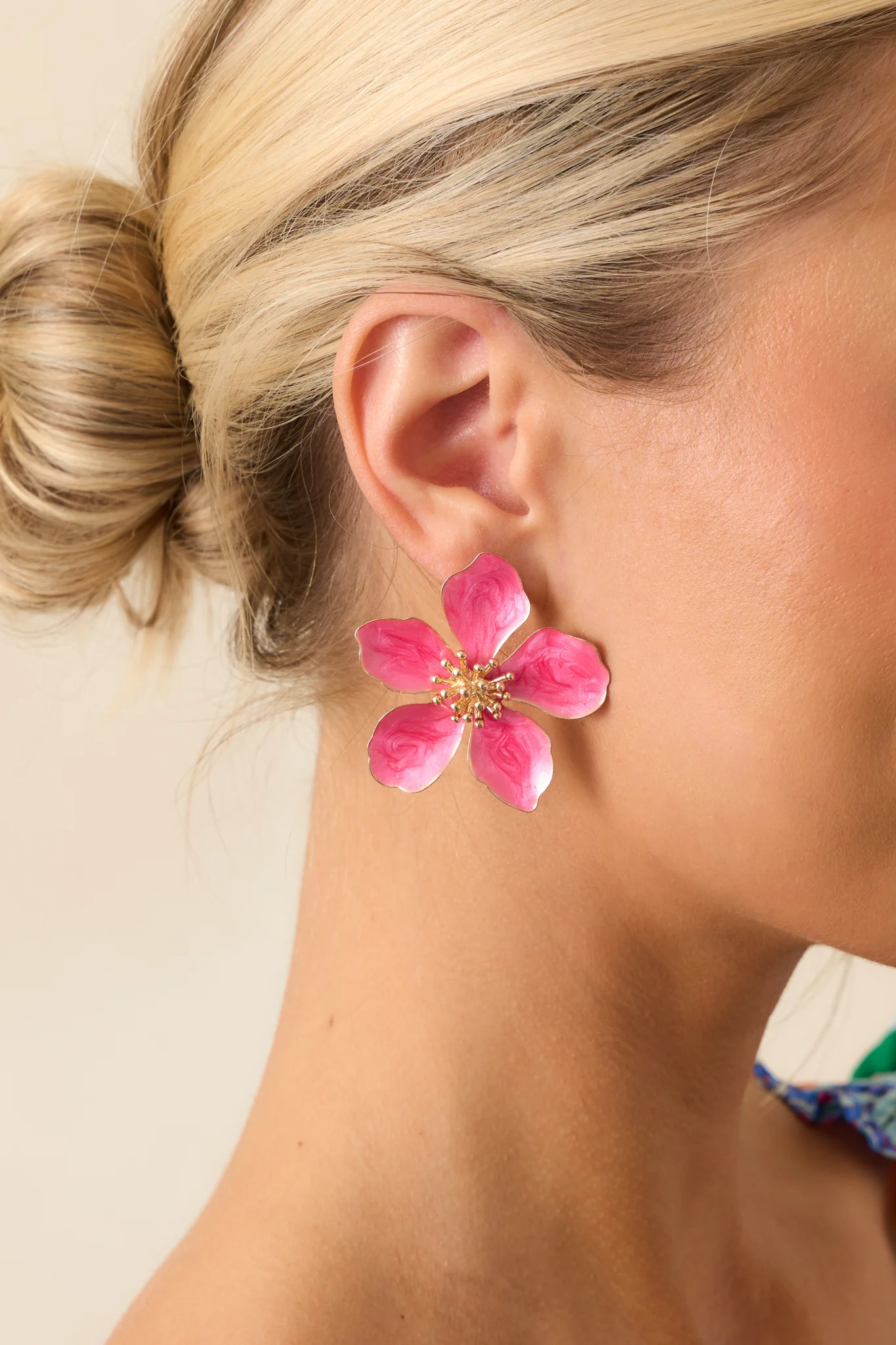 Rooftop Garden Fuchsia Pink Pearlescent Flower Earrings