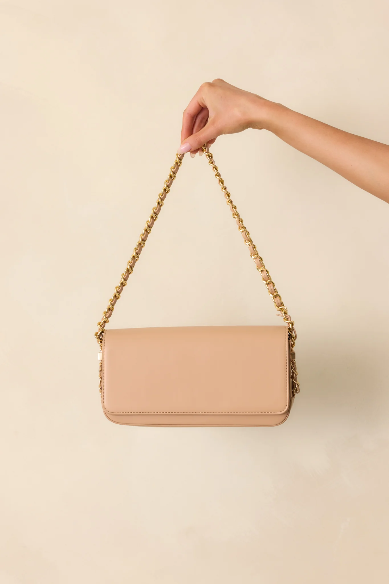 A Subtle Reminder Beige Faux Leather Baguette Handbag