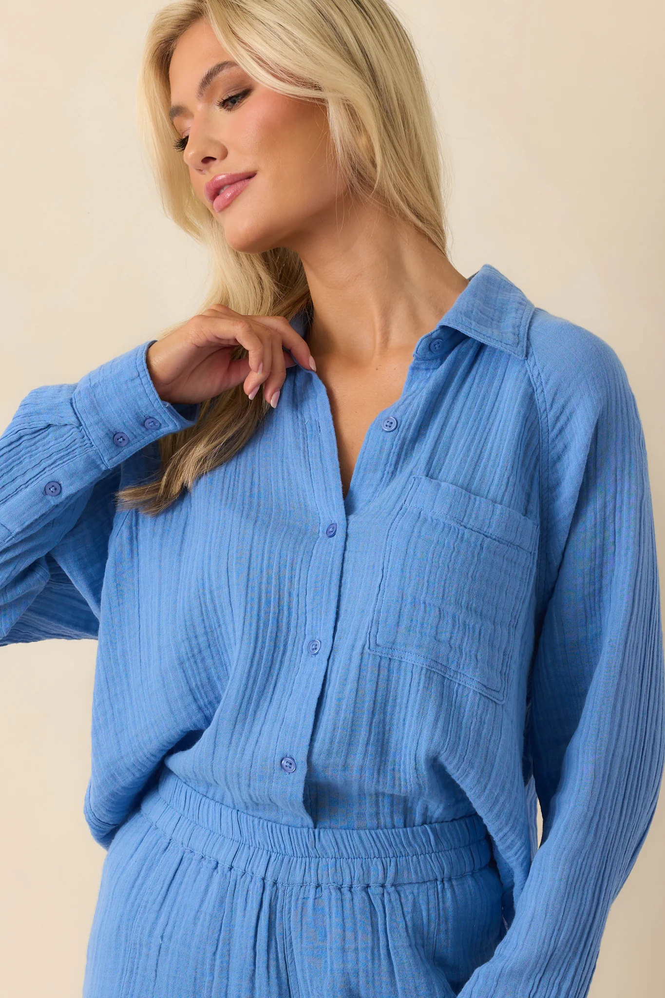 Z Supply Blue Cotton Perfect Airy Gauze Button Up Top