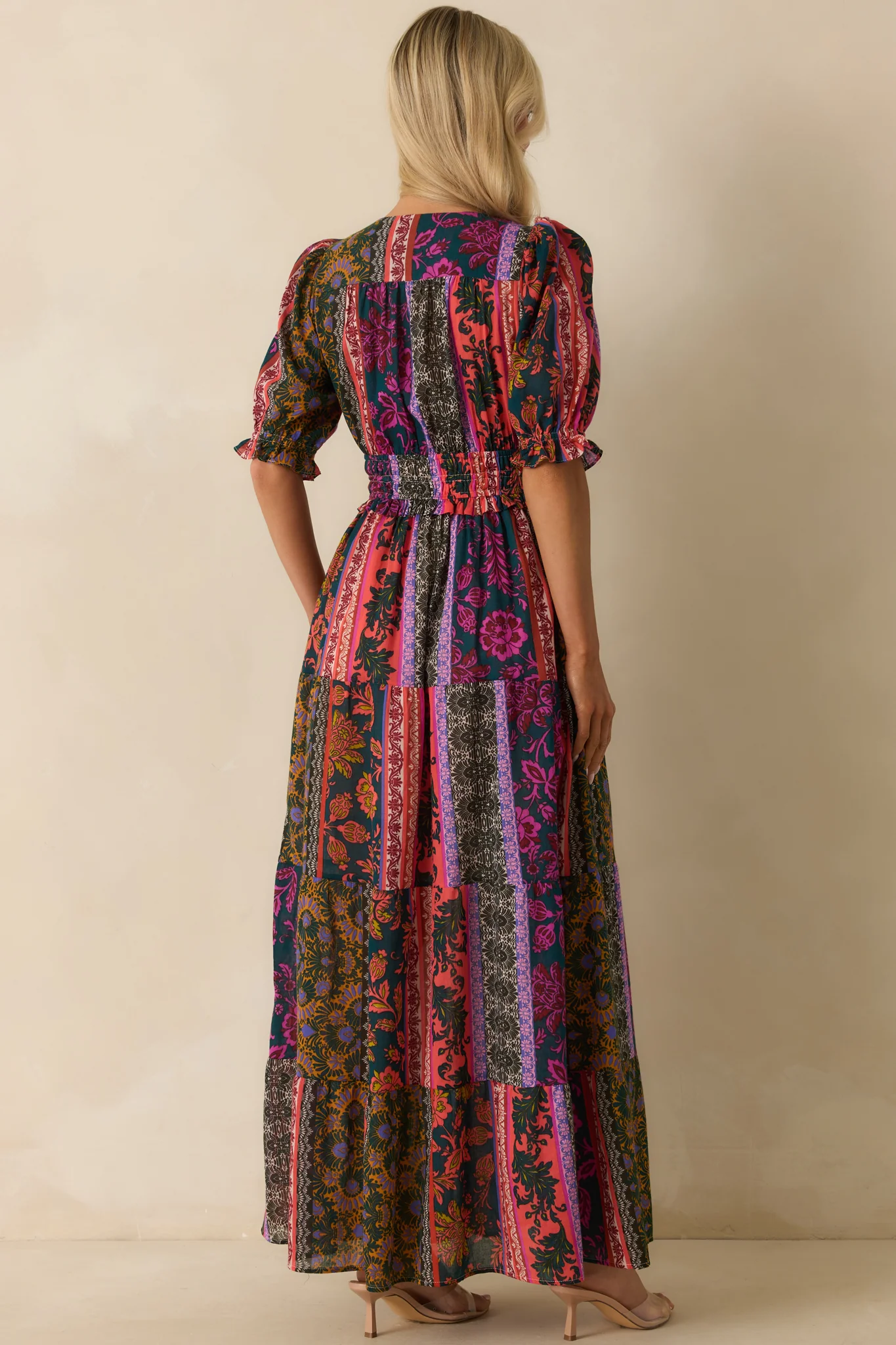 Dream A Little Dark Teal Multi Patchwork Print Cotton Maxi Dress