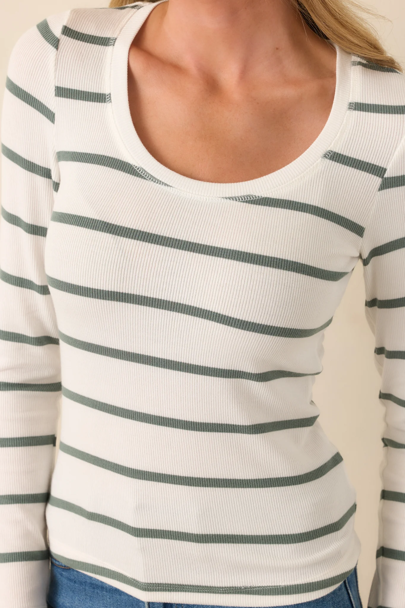 Always In Rotation Sage Green Stripe Long Sleeve Top