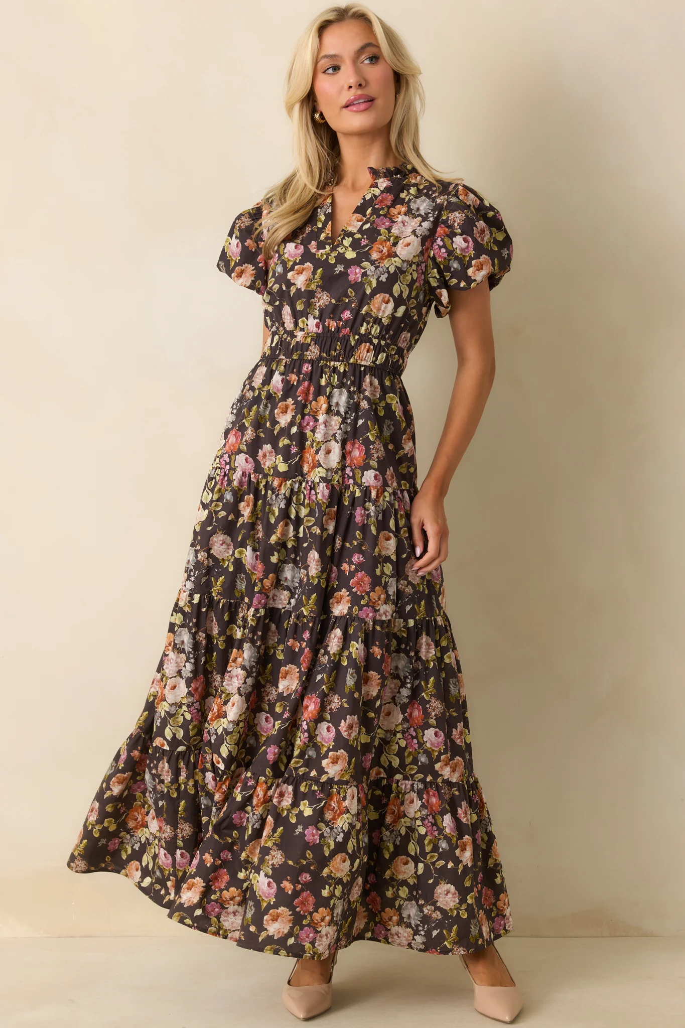 It's All Her Own Brown Multi Floral Print Cotton Maxi Dress