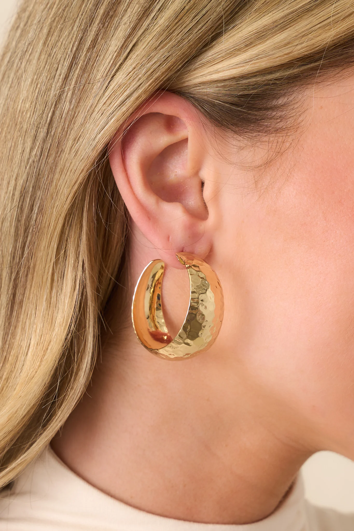 It's A Different Time Hammered Gold Dome Hoop Earrings