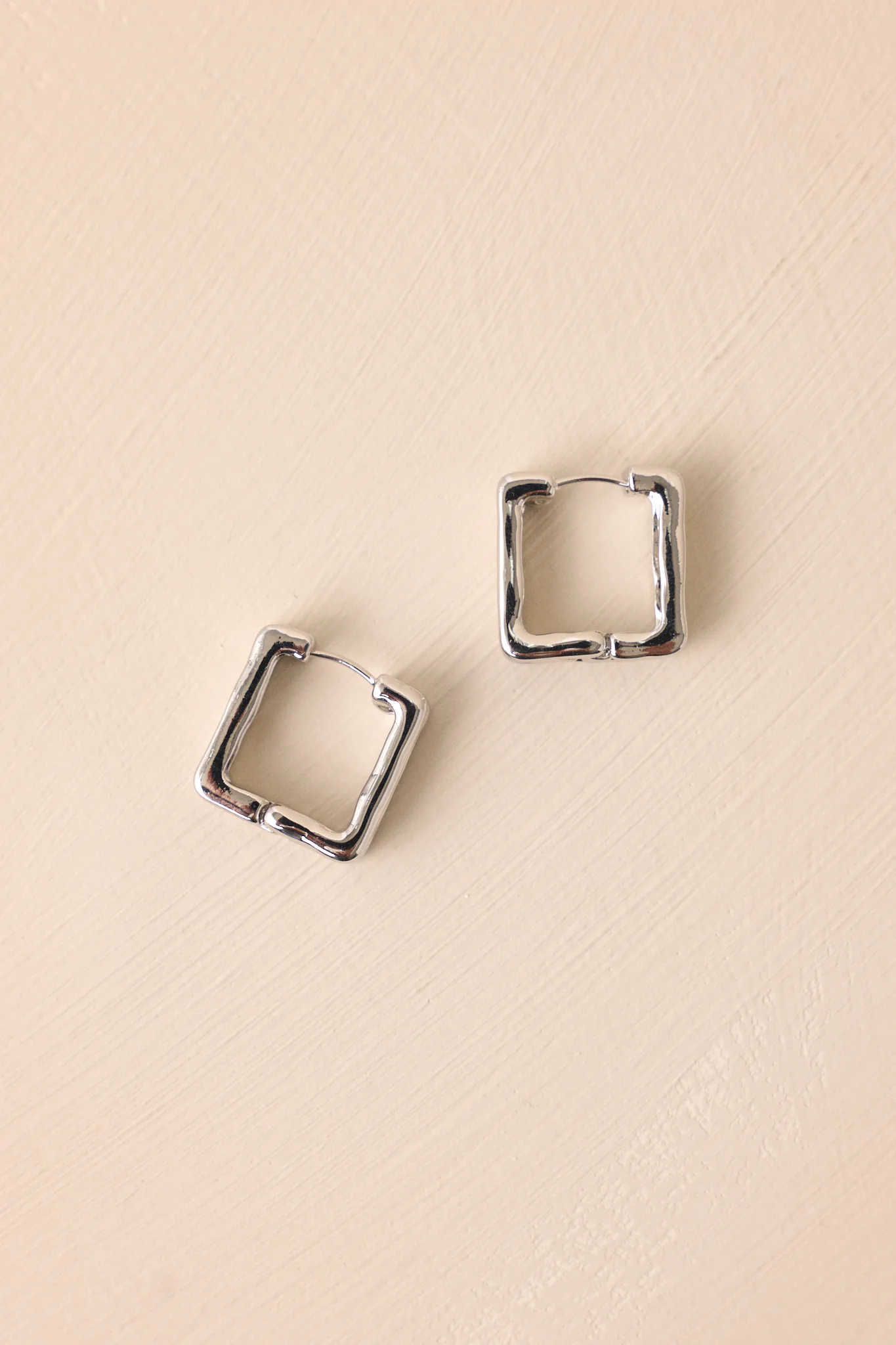 Wish Me Luck Silver Textured Square Hoop Earrings