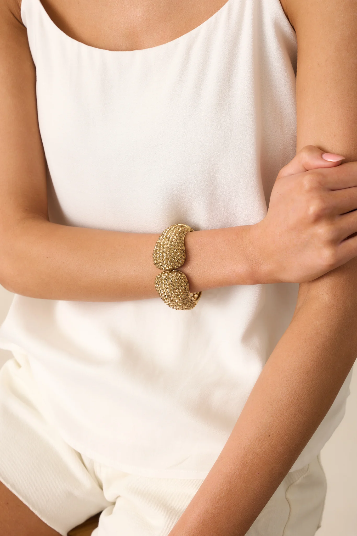 Start Of Something Good Gold Rhinestone Hinged Cuff Bracelet