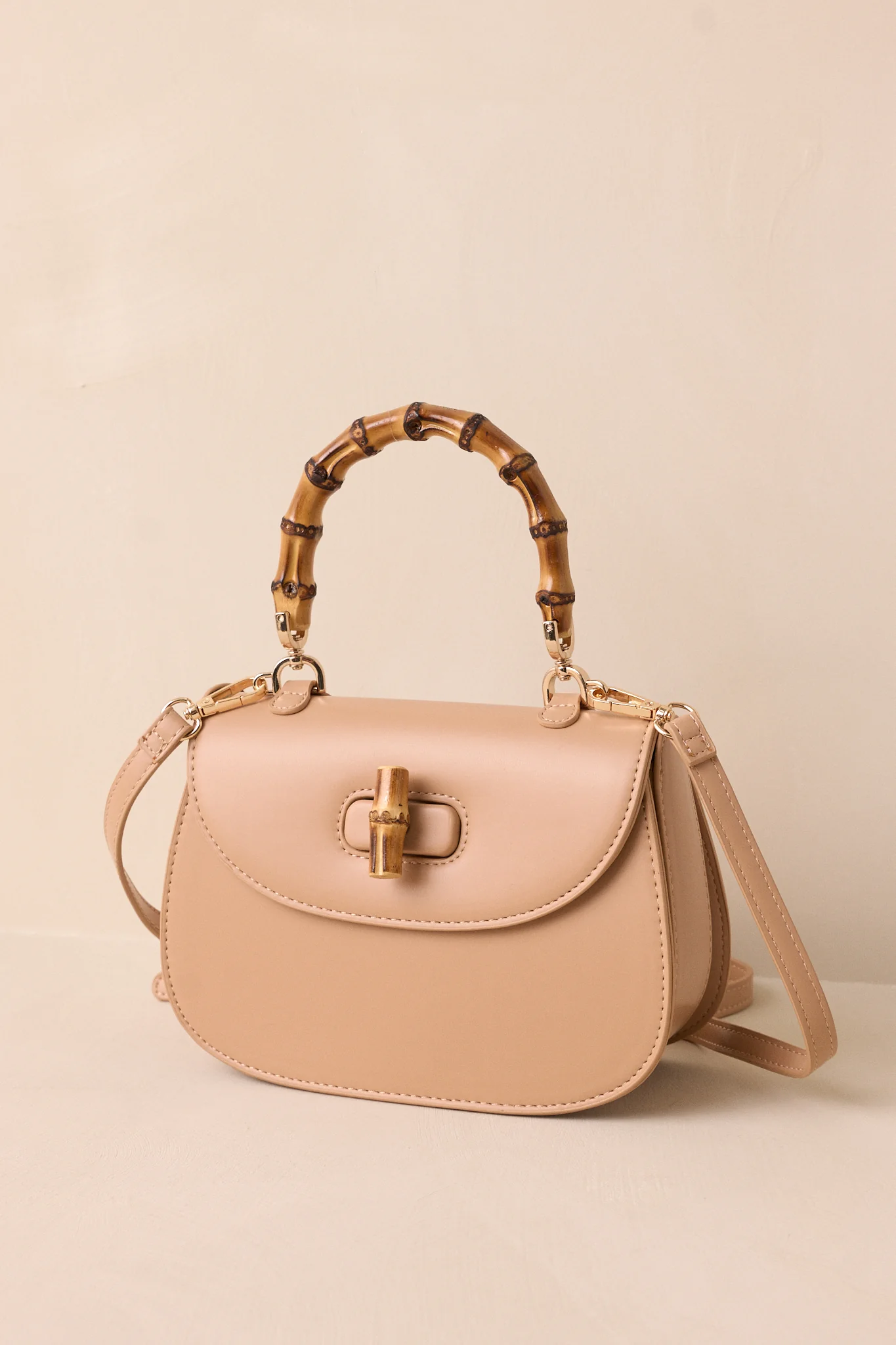 Whimsical Whirlwind Beige Bamboo Handle Handbag