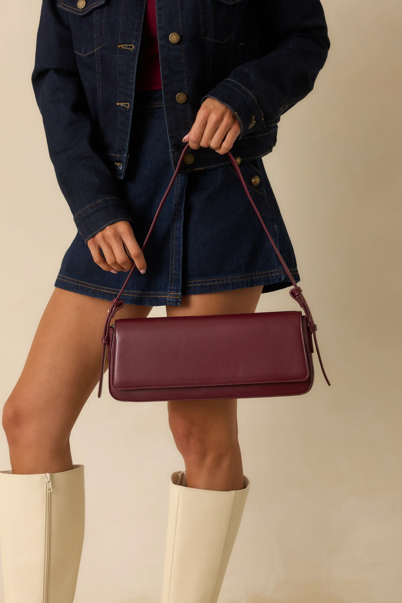 Don’t Doubt Me Burgundy Faux Leather Baguette Handbag