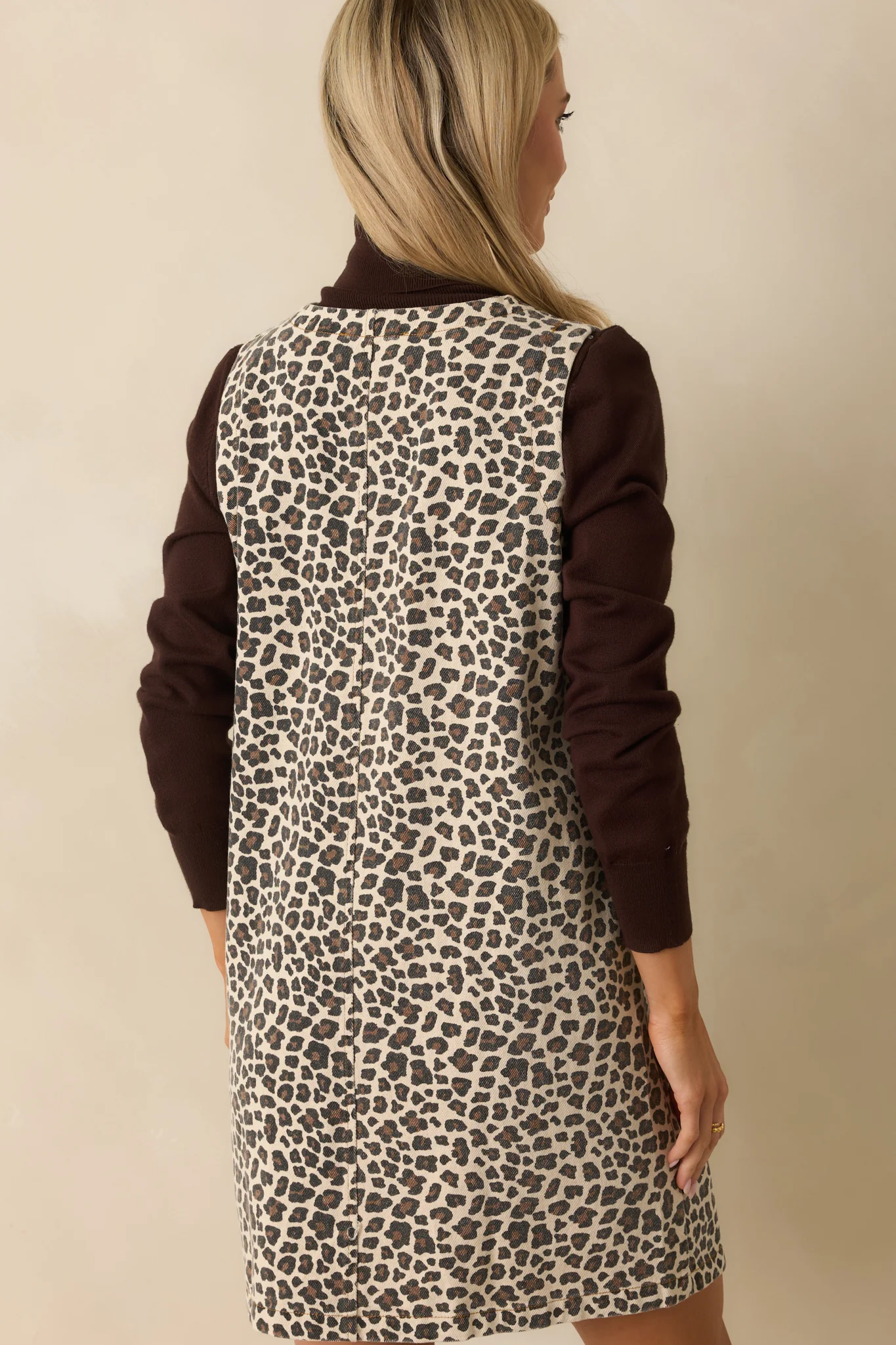 Her Sweet Side Beige Leopard Print Cotton Denim Mini Dress